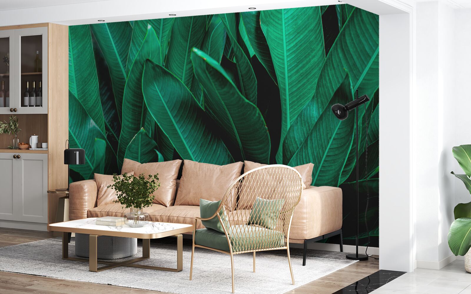 Papier peint fougère avec une légère teinte émeraude