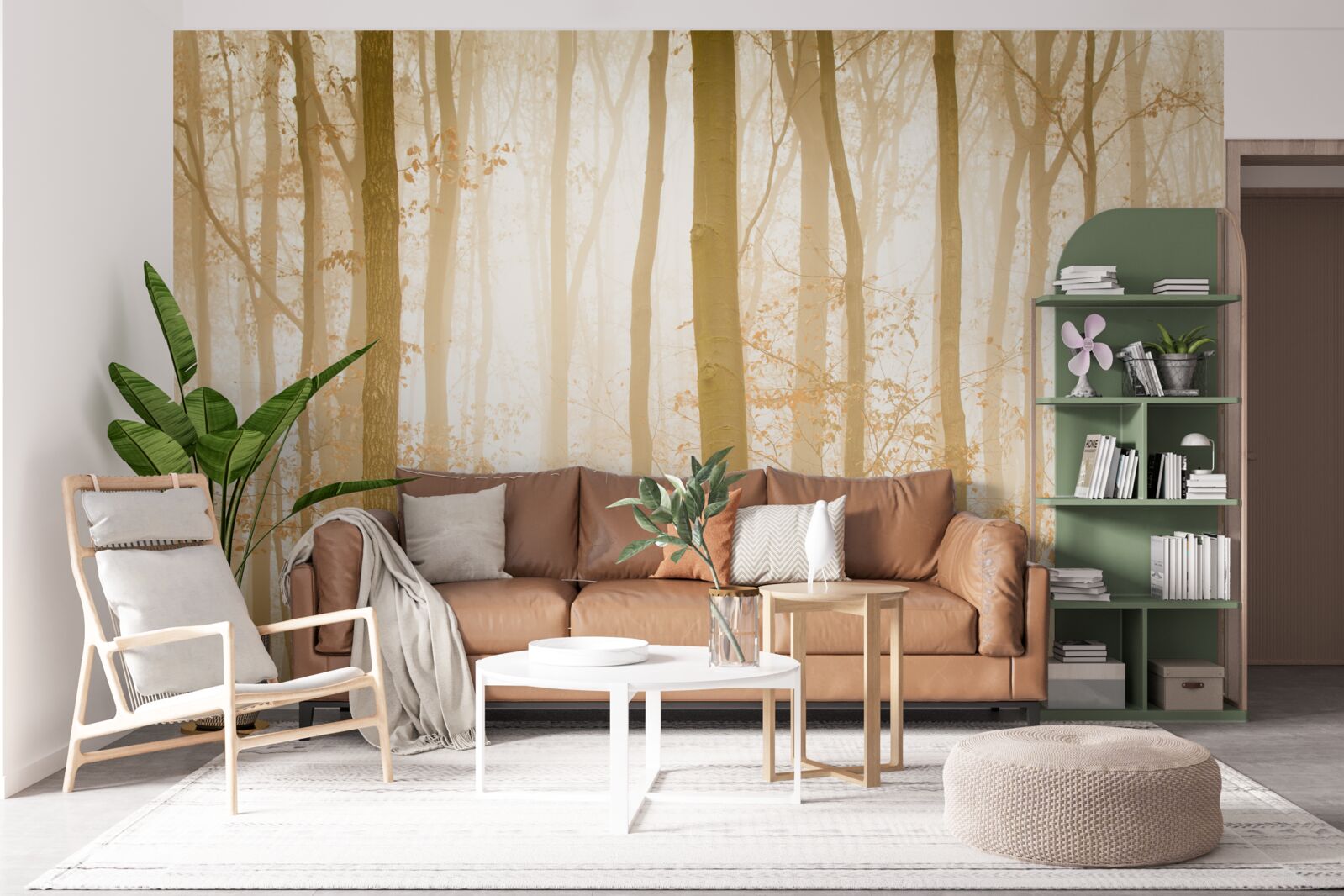 Papier peint les rayons du soleil pénètrent le brouillard dans la forêt dense