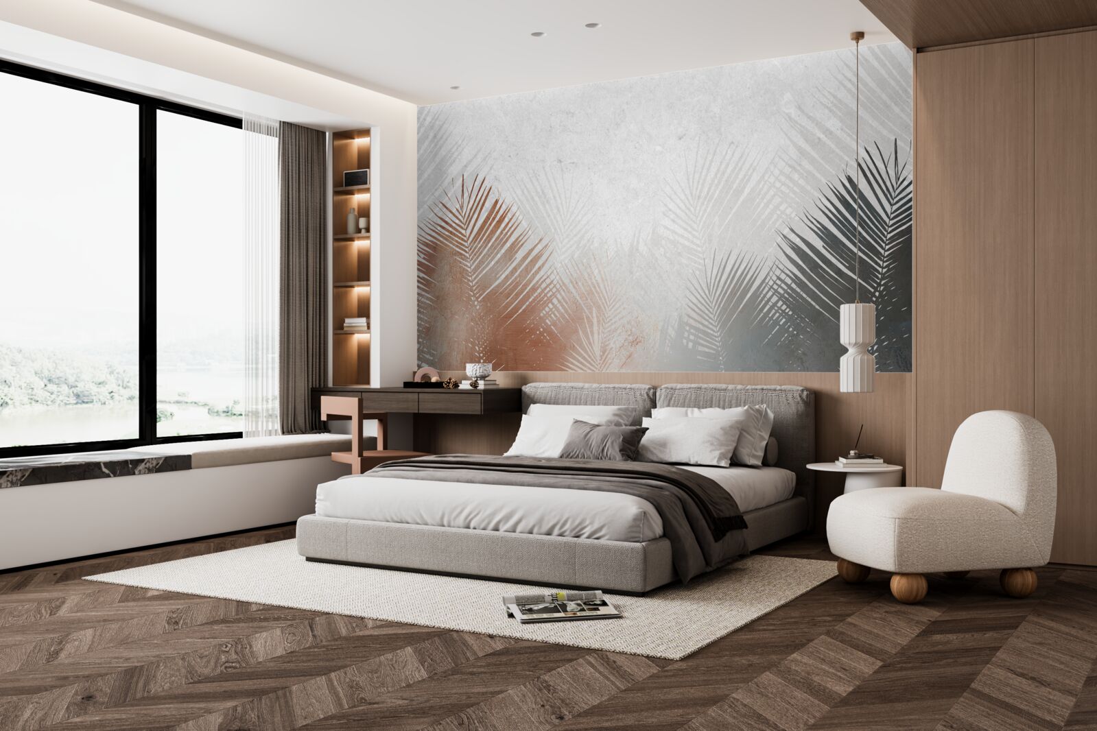 Papier peint abstraction automnale dans une forêt brumeuse