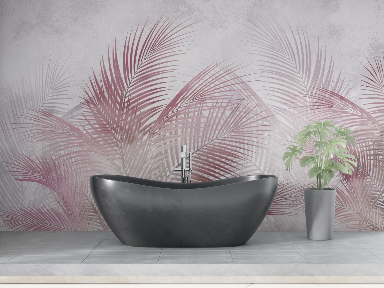 Papier peint Feuilles de palmier roses et brumeuses