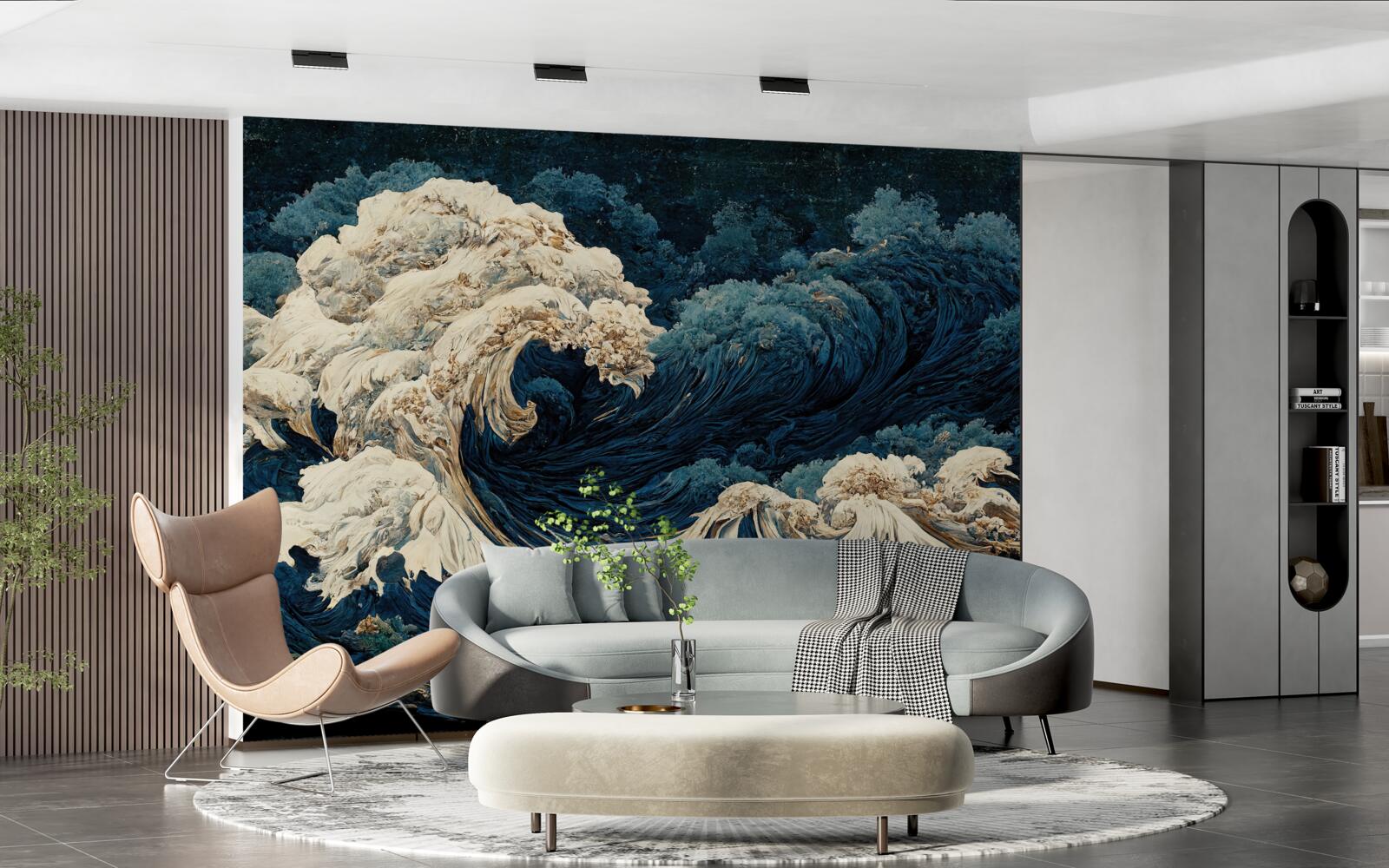 Papier peint image des vagues de l'océan sous un ciel nocturne