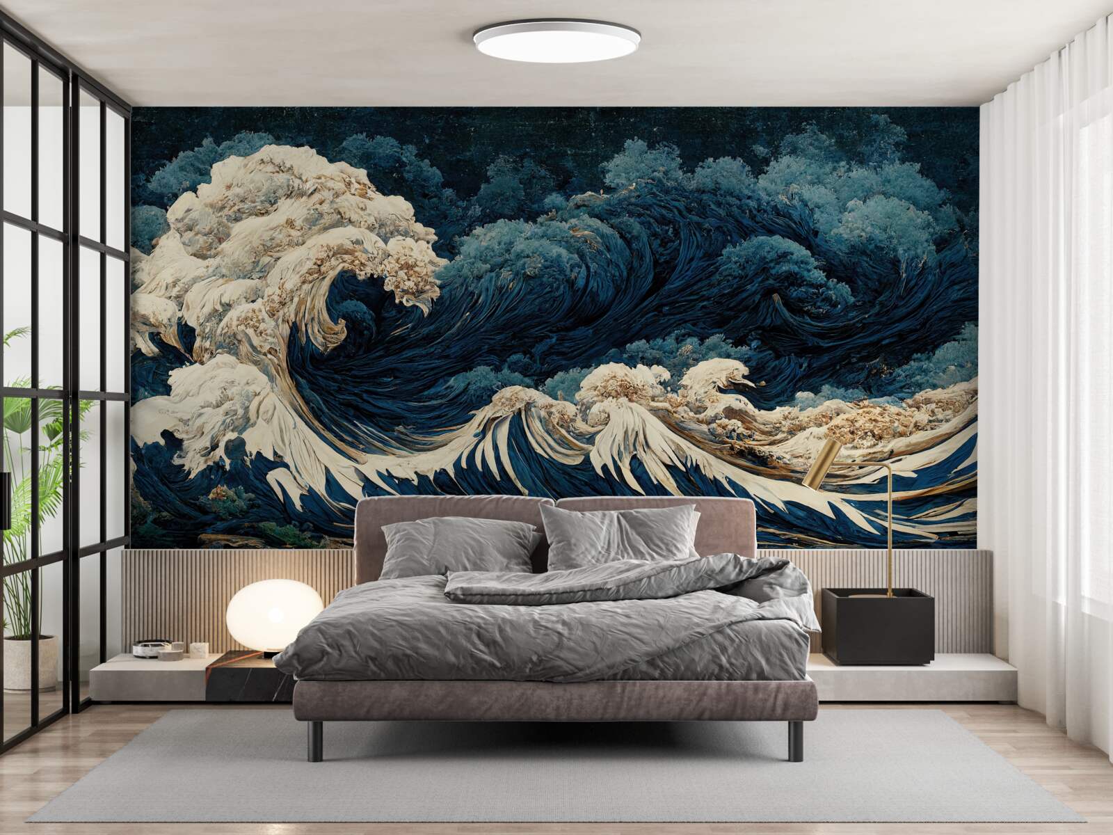 Papier peint image des vagues de l'océan sous un ciel nocturne