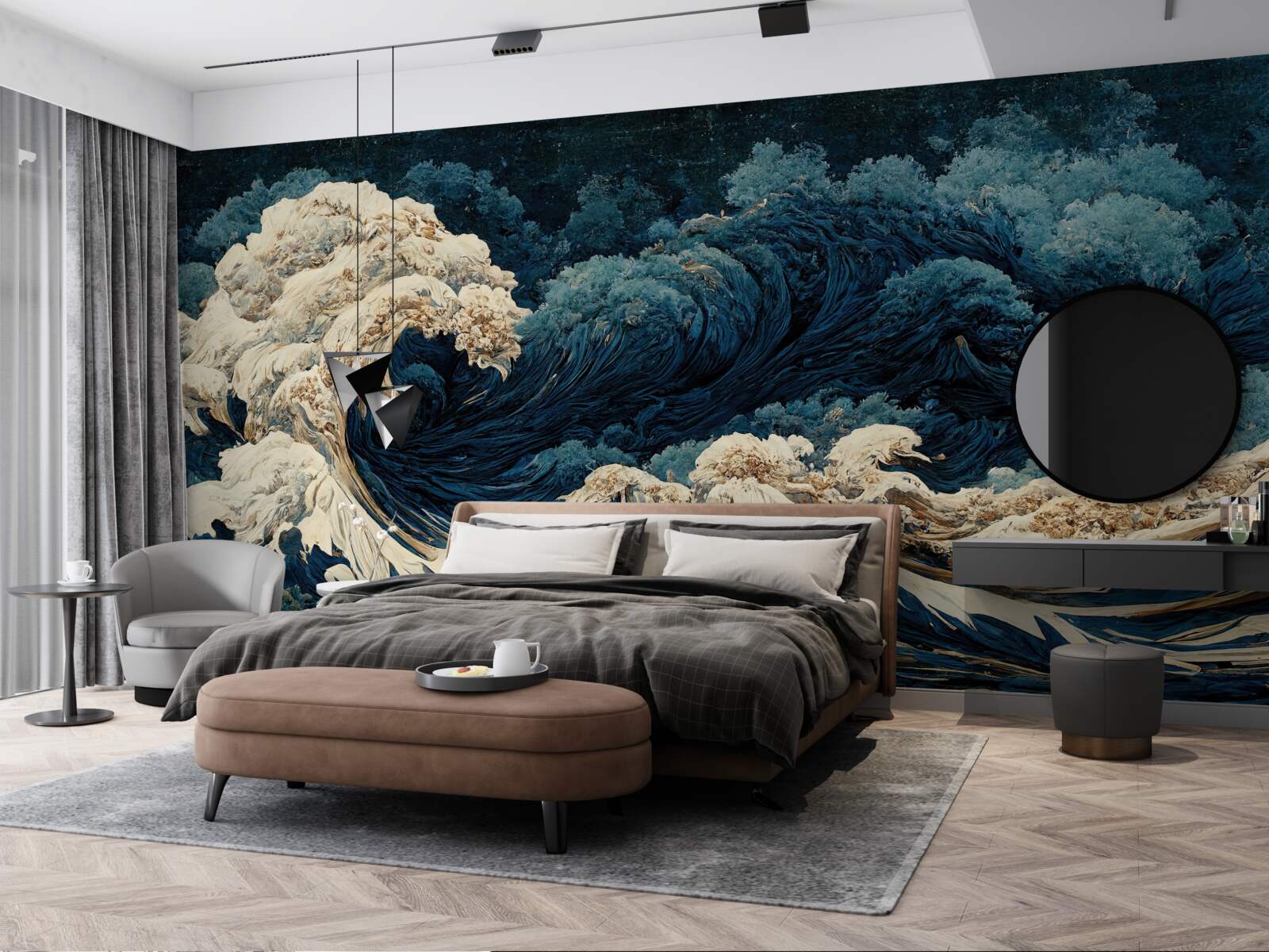 Papier peint image des vagues de l'océan sous un ciel nocturne