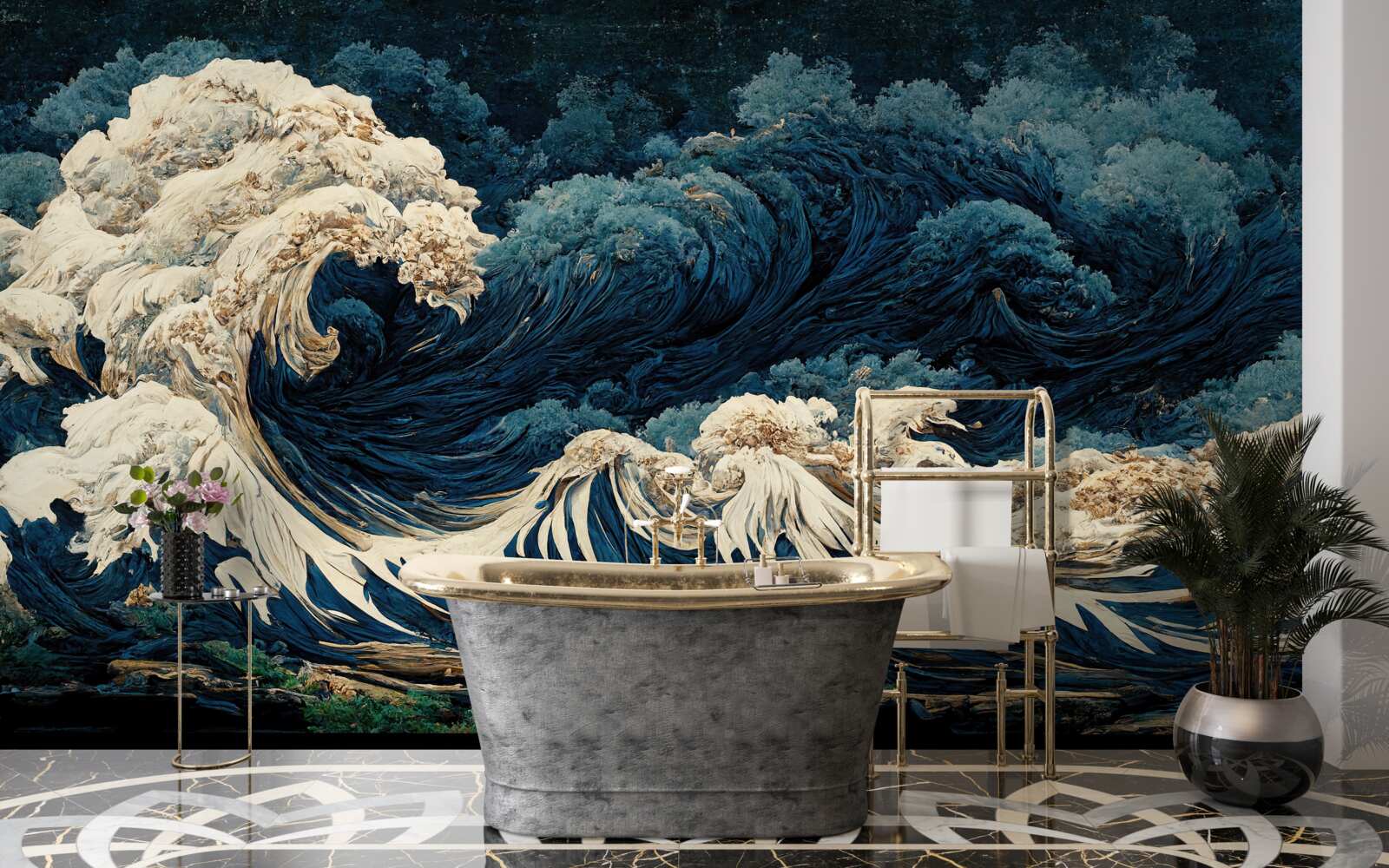 Papier peint image des vagues de l'océan sous un ciel nocturne