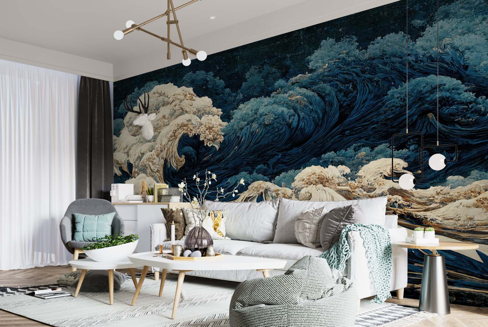 Papier peint image des vagues de l'océan sous un ciel nocturne