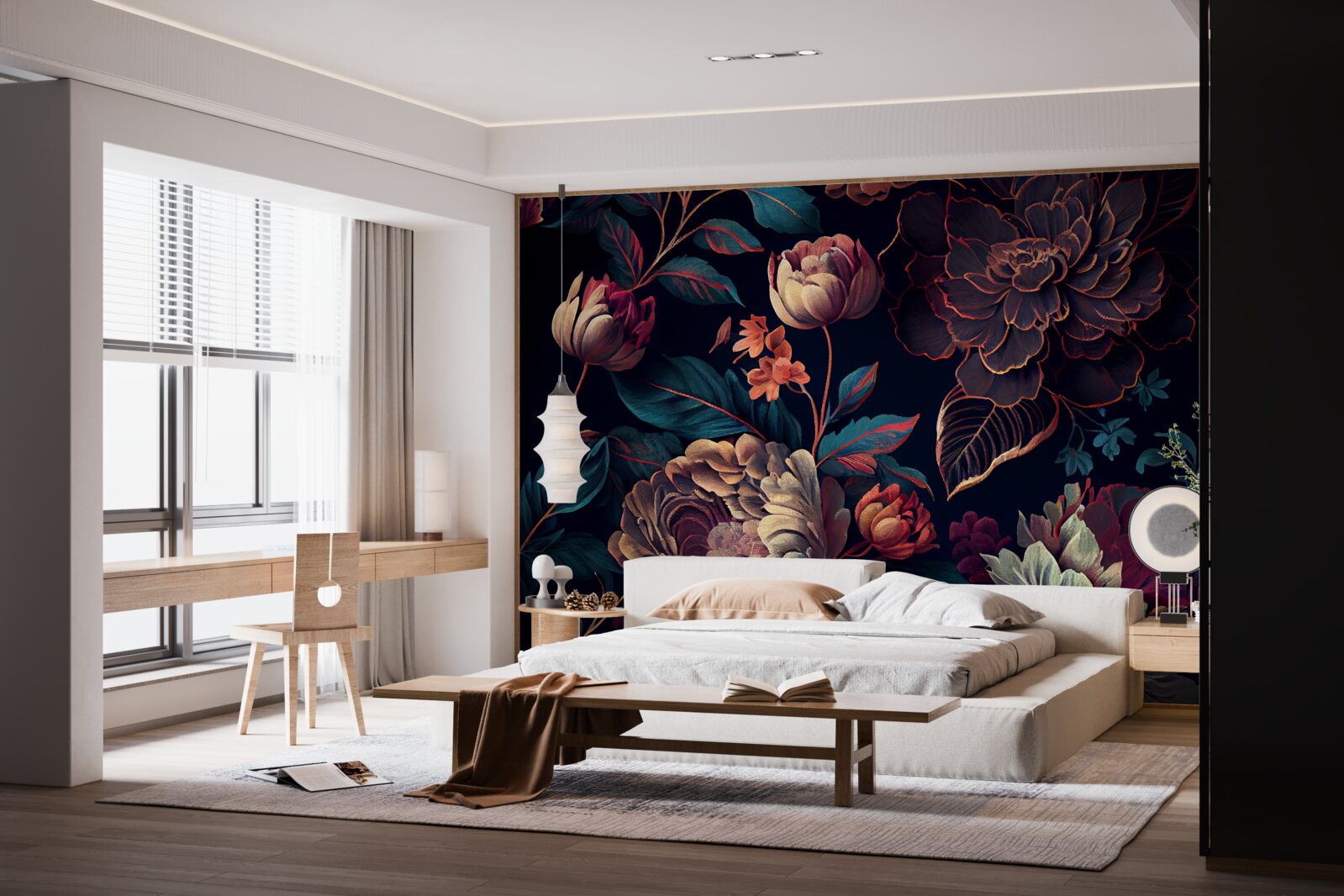 Papier peint mélange de belles fleurs foncées