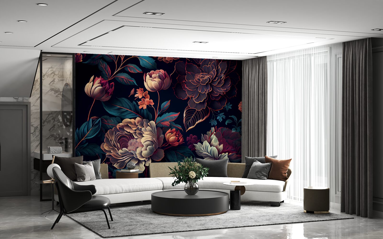 Papier peint mélange de belles fleurs foncées