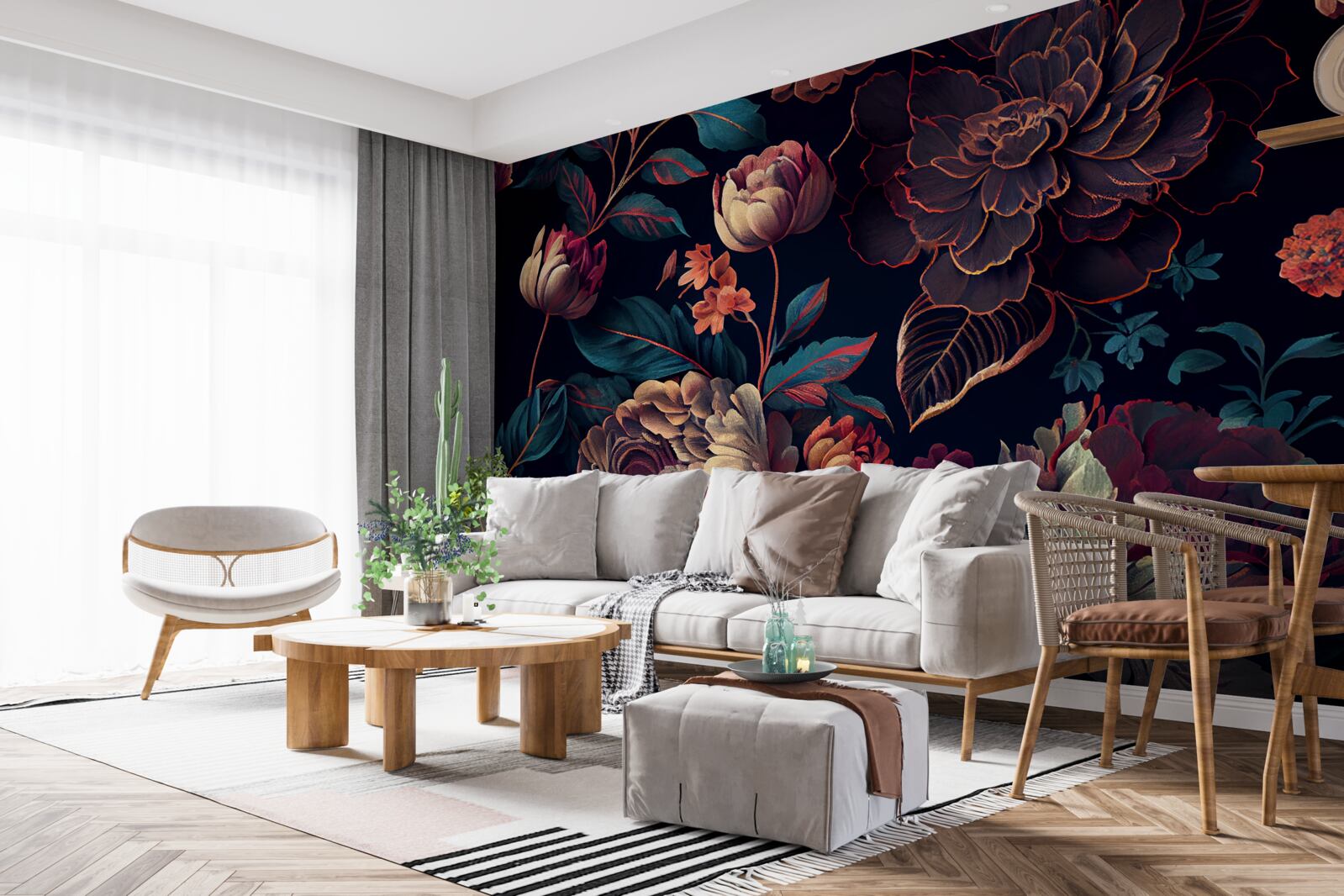 Papier peint mélange de belles fleurs foncées