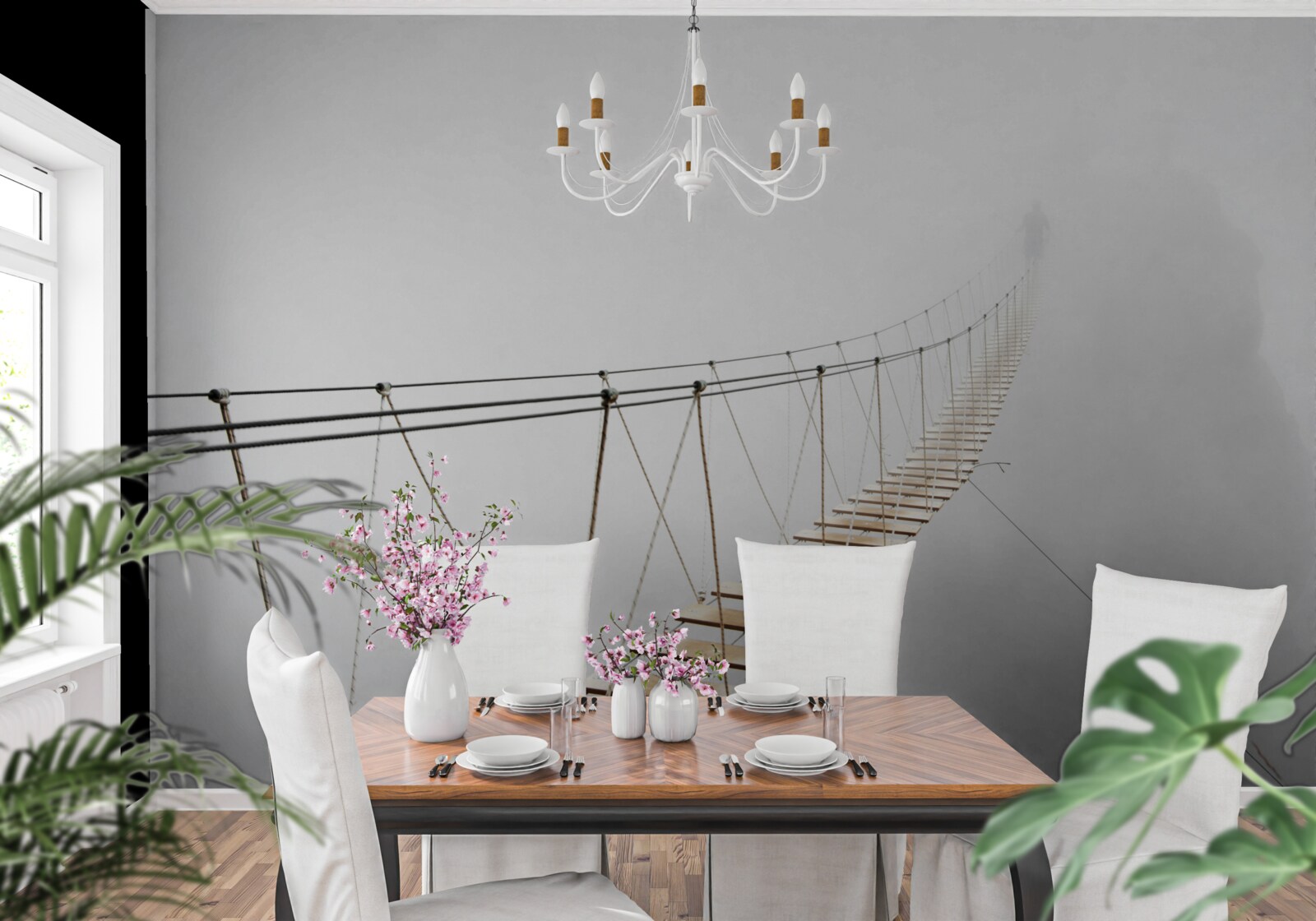 Papier peint brouillard sur le pont suspendu