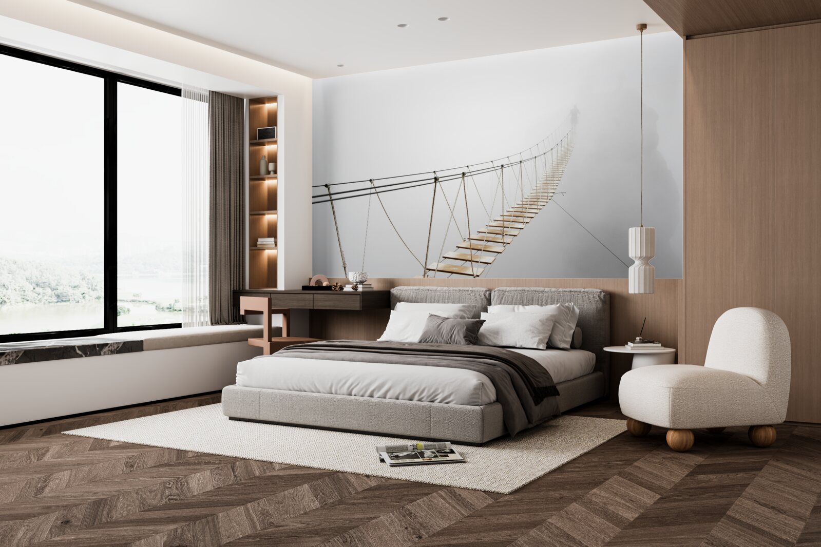 Papier peint brouillard sur le pont suspendu