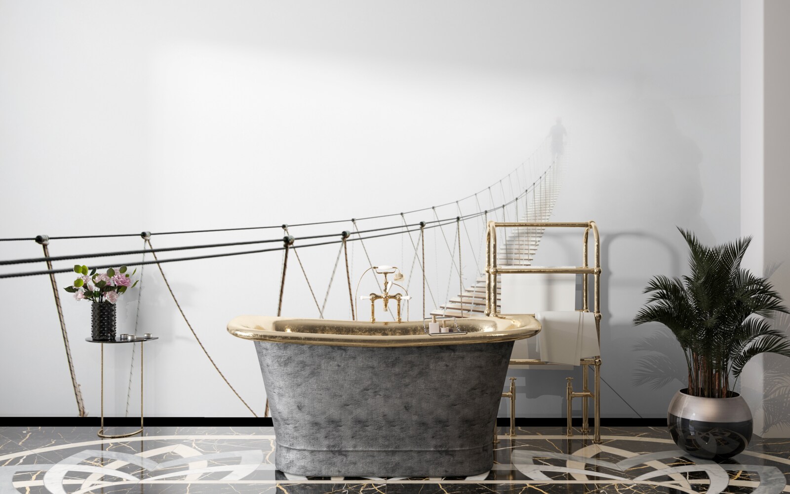 Papier peint brouillard sur le pont suspendu