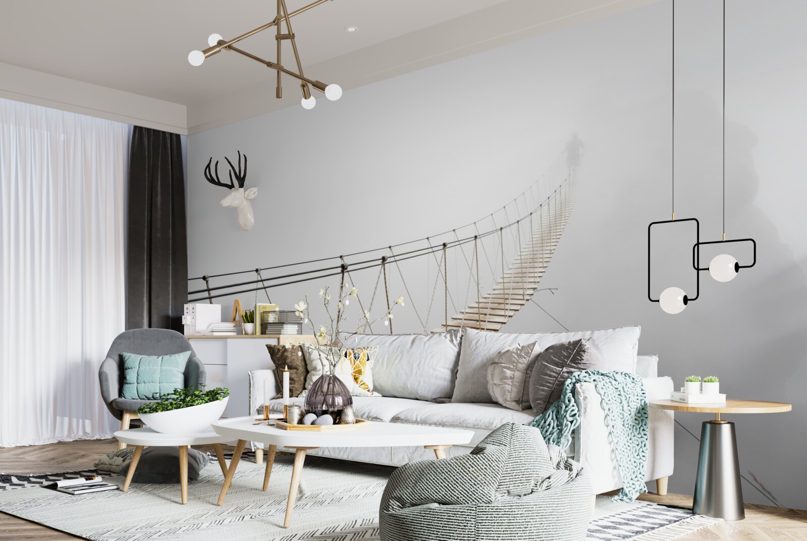 Papier peint brouillard sur le pont suspendu