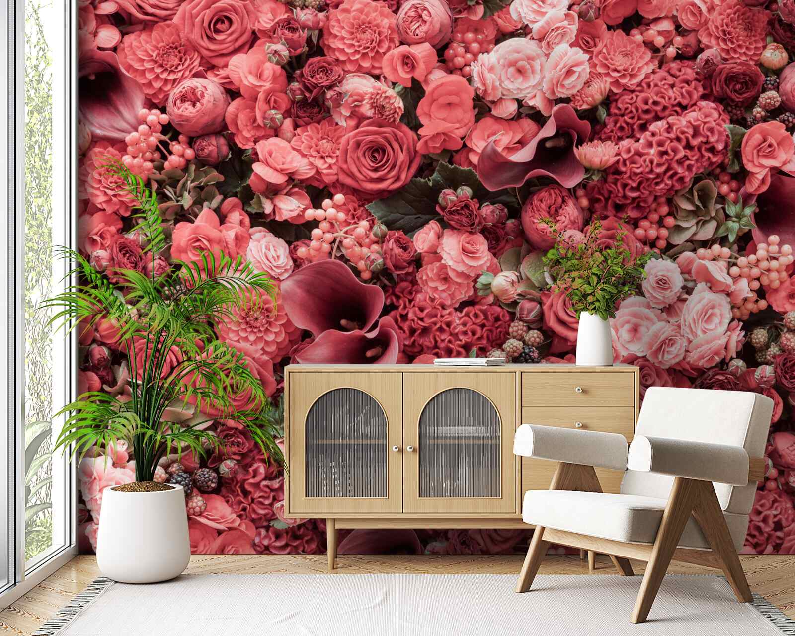 Papier peint ensemble de fleurs rouges d'été