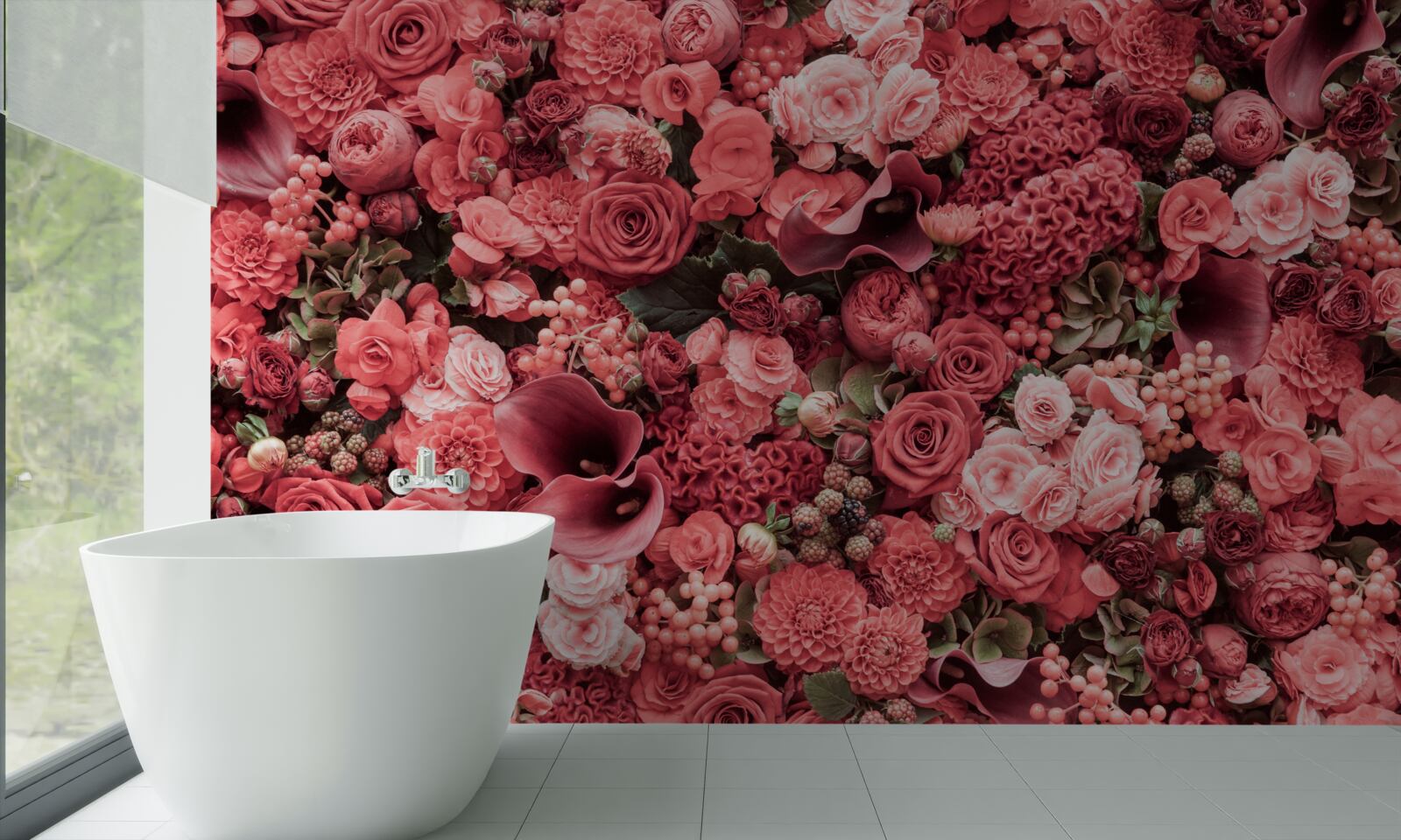 Papier peint ensemble de fleurs rouges d'été