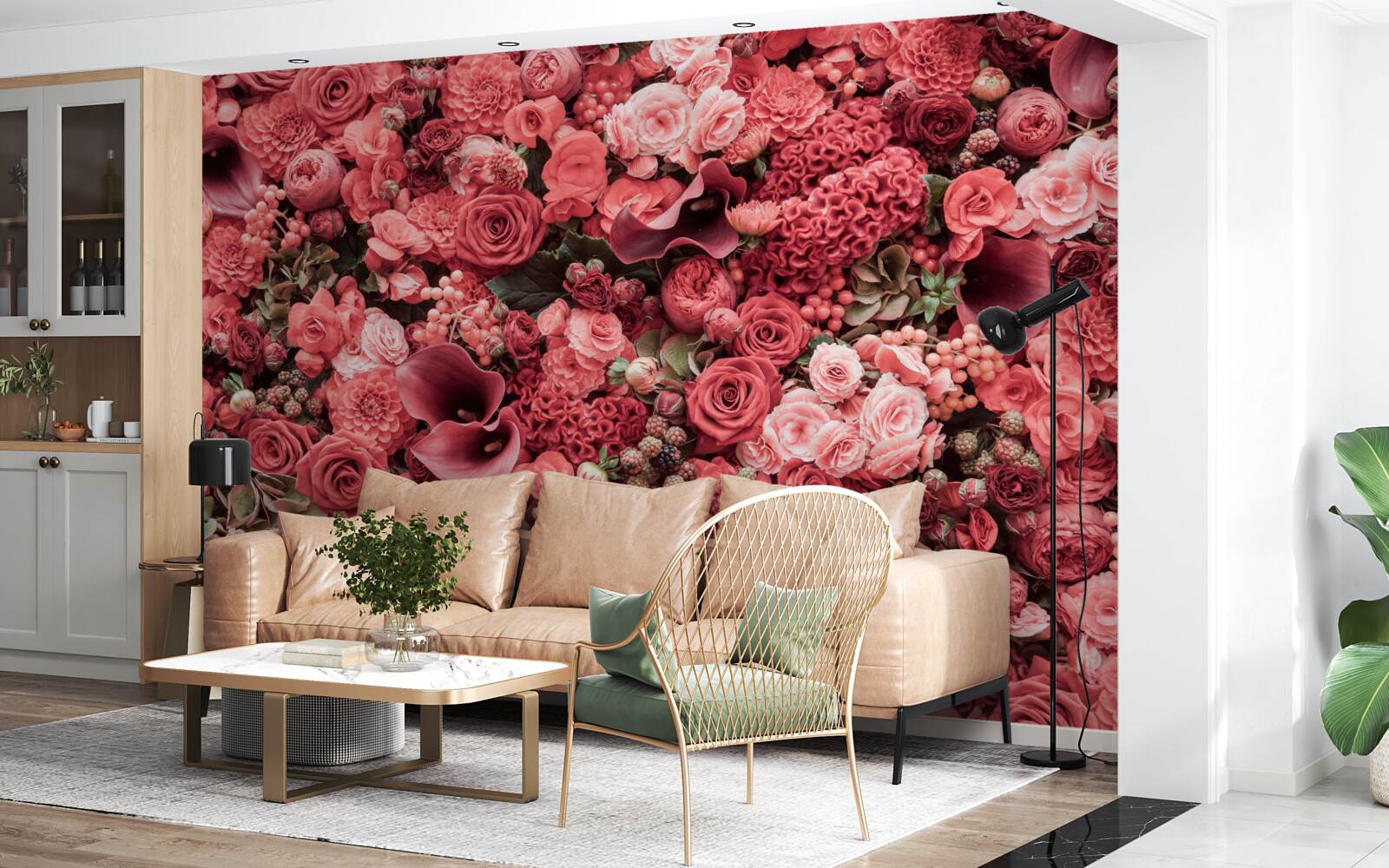 Papier peint ensemble de fleurs rouges d'été