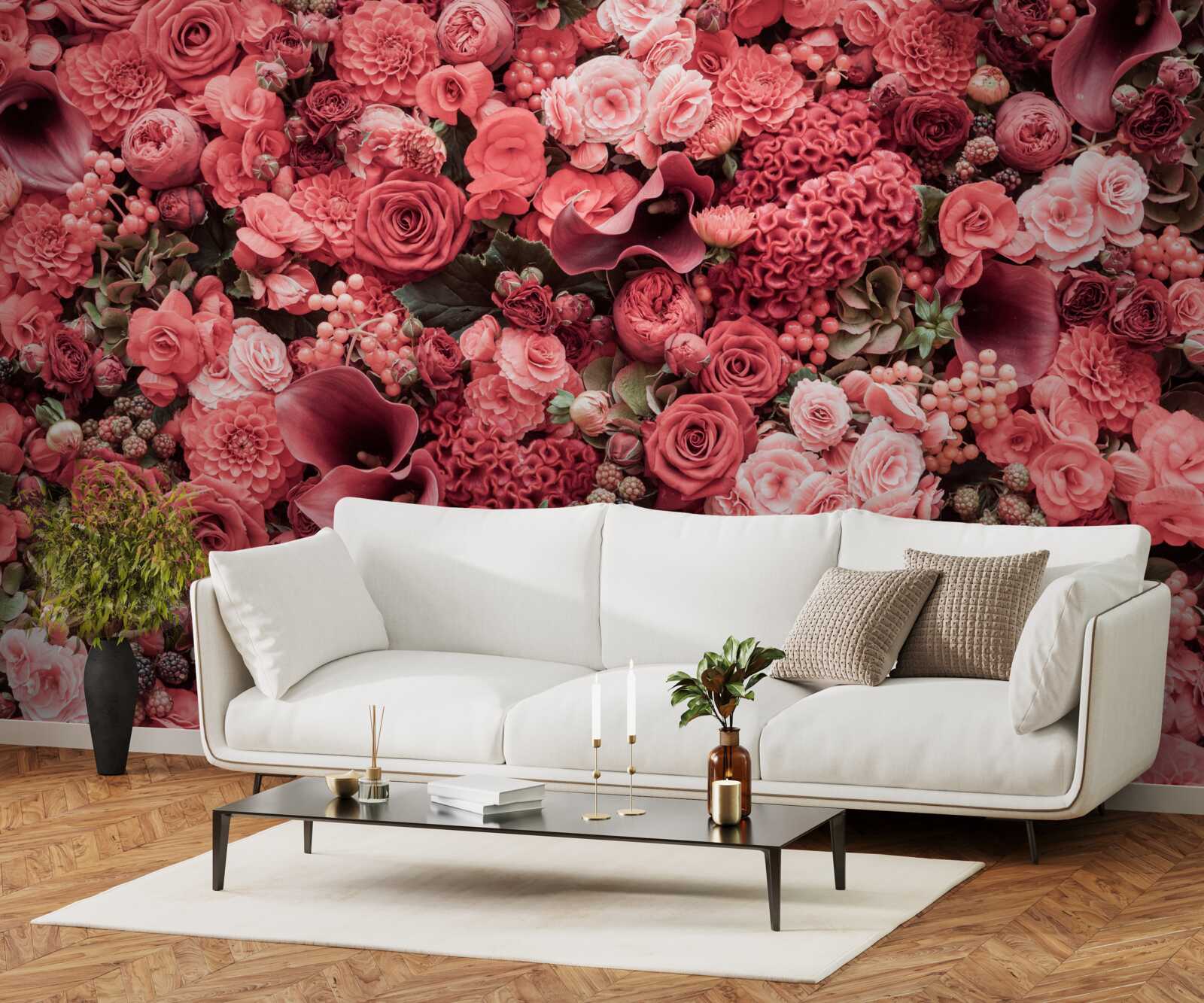 Papier peint ensemble de fleurs rouges d'été