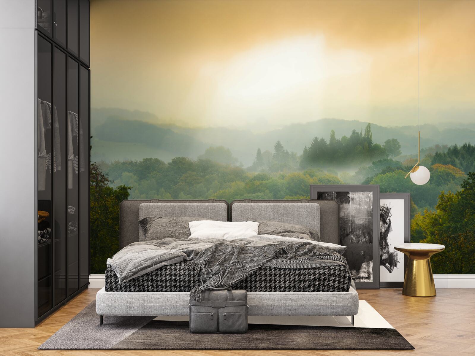 Papier peint L'aube se lève sur une forêt enfumée