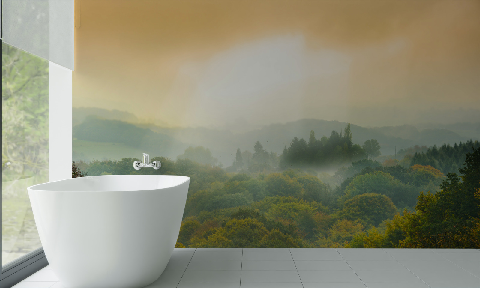 Papier peint L'aube se lève sur une forêt enfumée