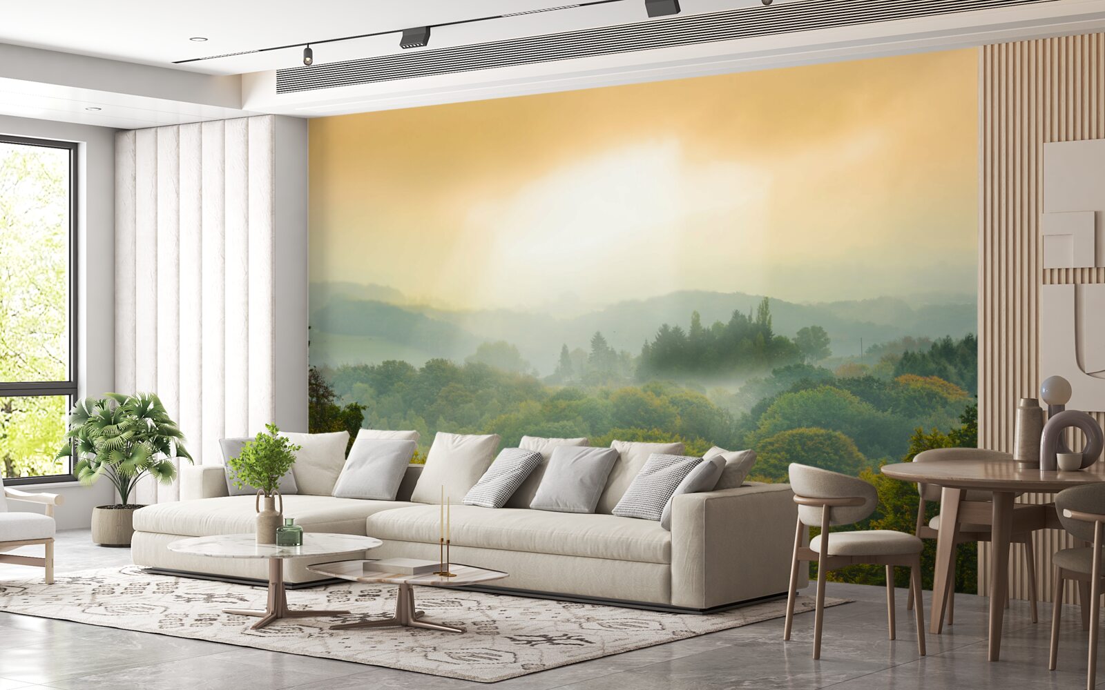 Papier peint L'aube se lève sur une forêt enfumée