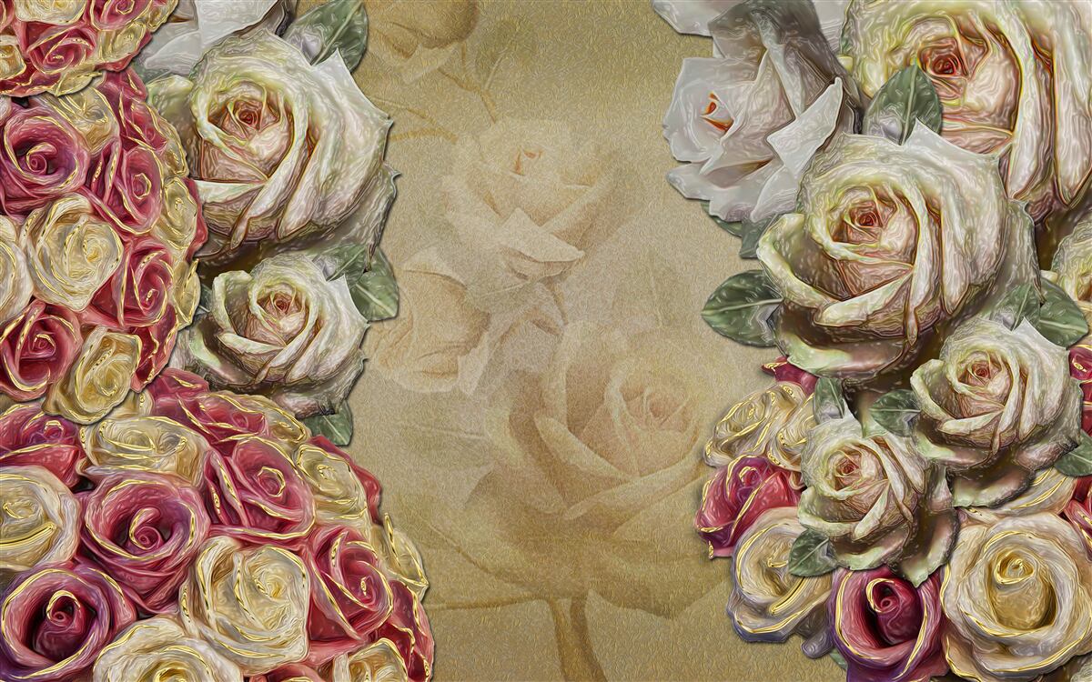 Papier peint Composition vintage combinant des roses blanches et rouges