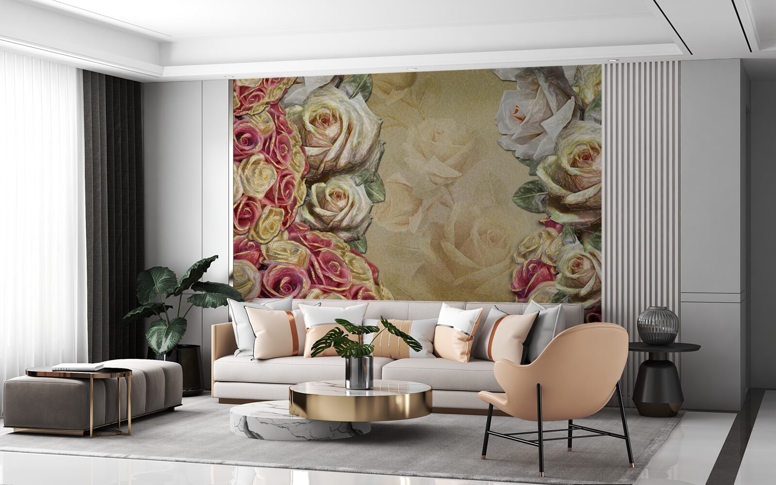 Papier peint Composition vintage combinant des roses blanches et rouges