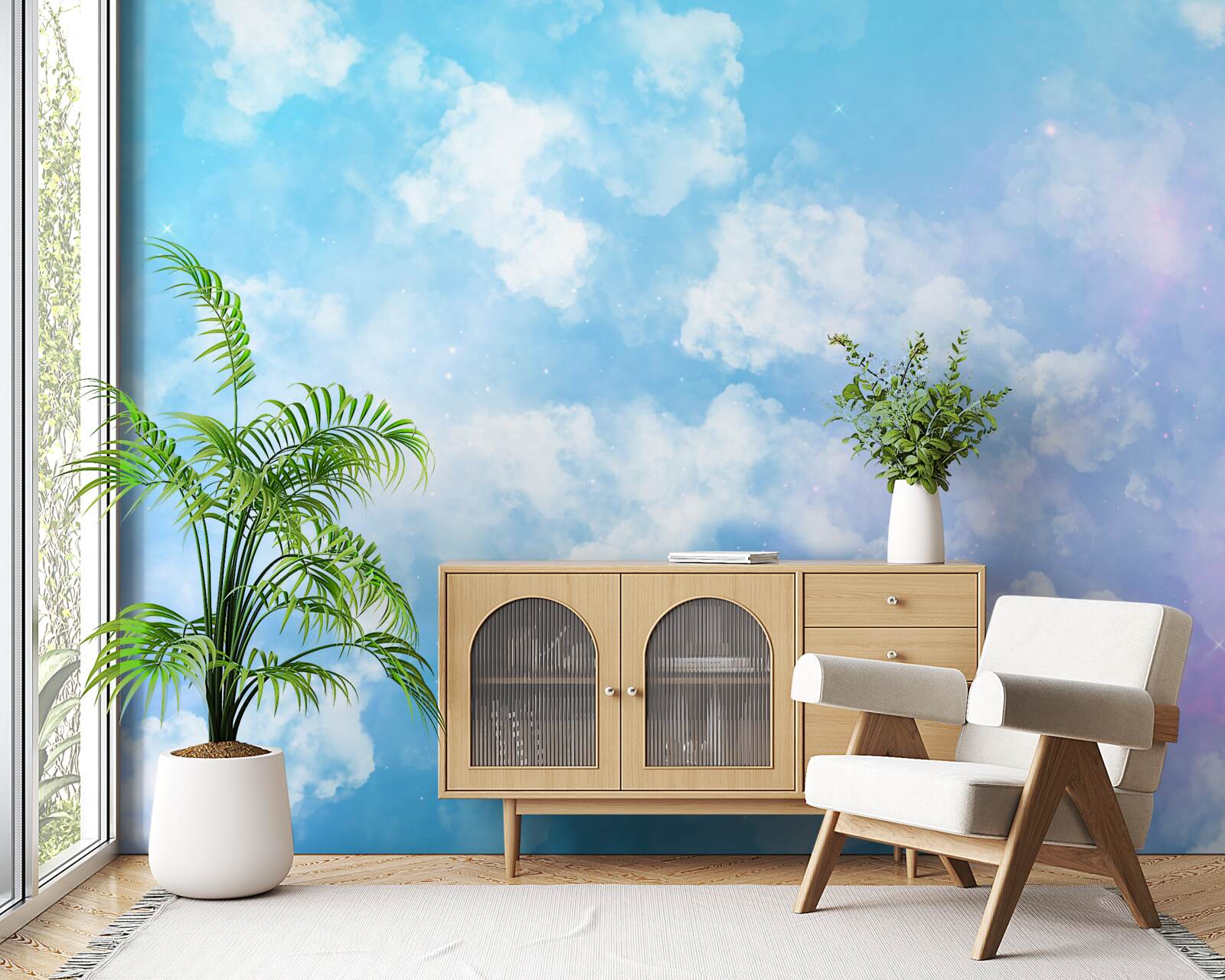 Papier peint firmament, agréable à l'œil par son éclat et ses nuages blancs comme la neige