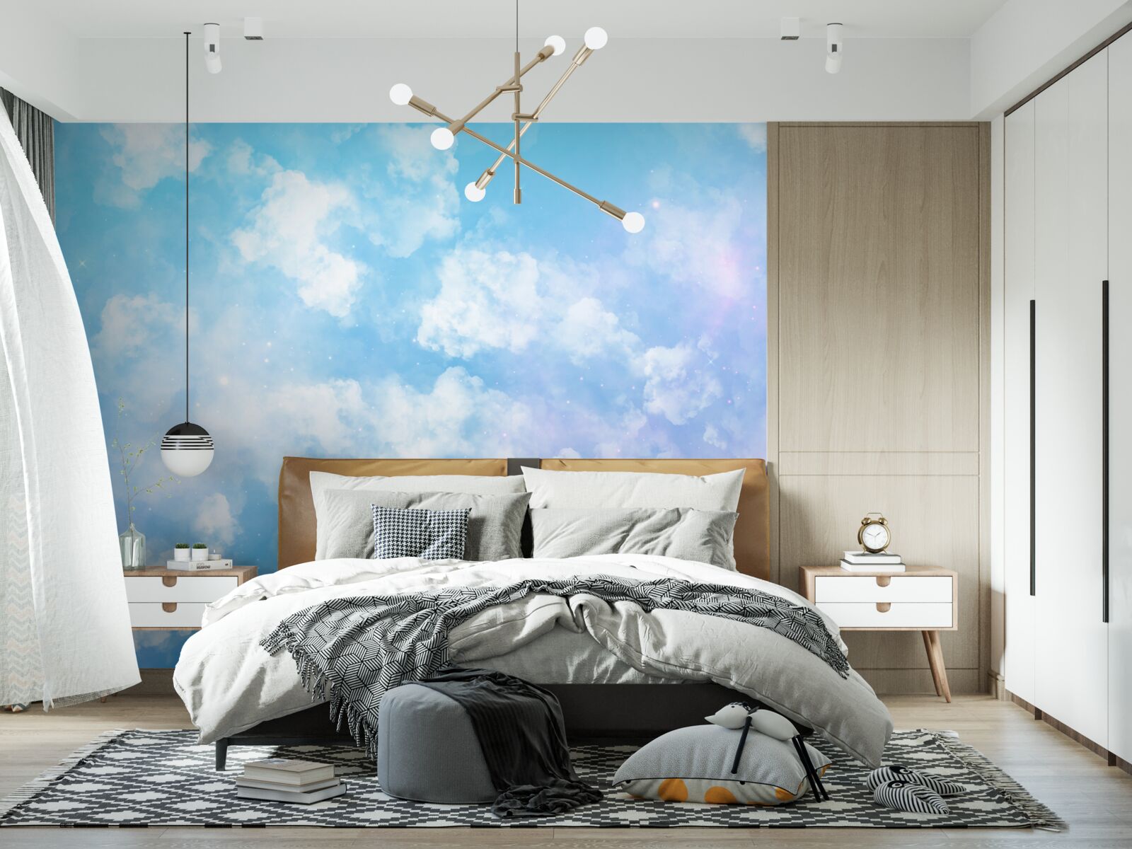 Papier peint firmament, agréable à l'œil par son éclat et ses nuages blancs comme la neige