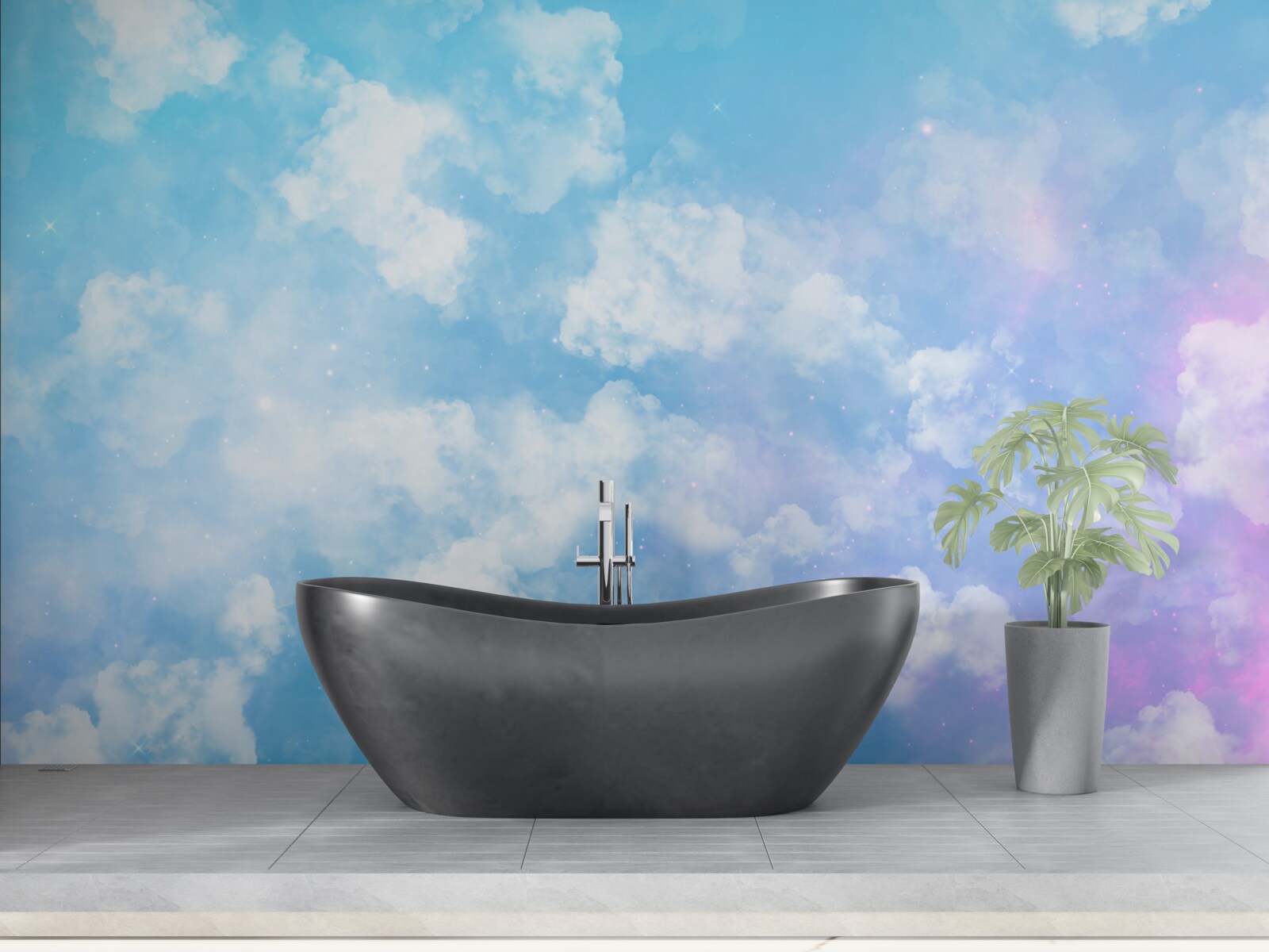 Papier peint firmament, agréable à l'œil par son éclat et ses nuages blancs comme la neige