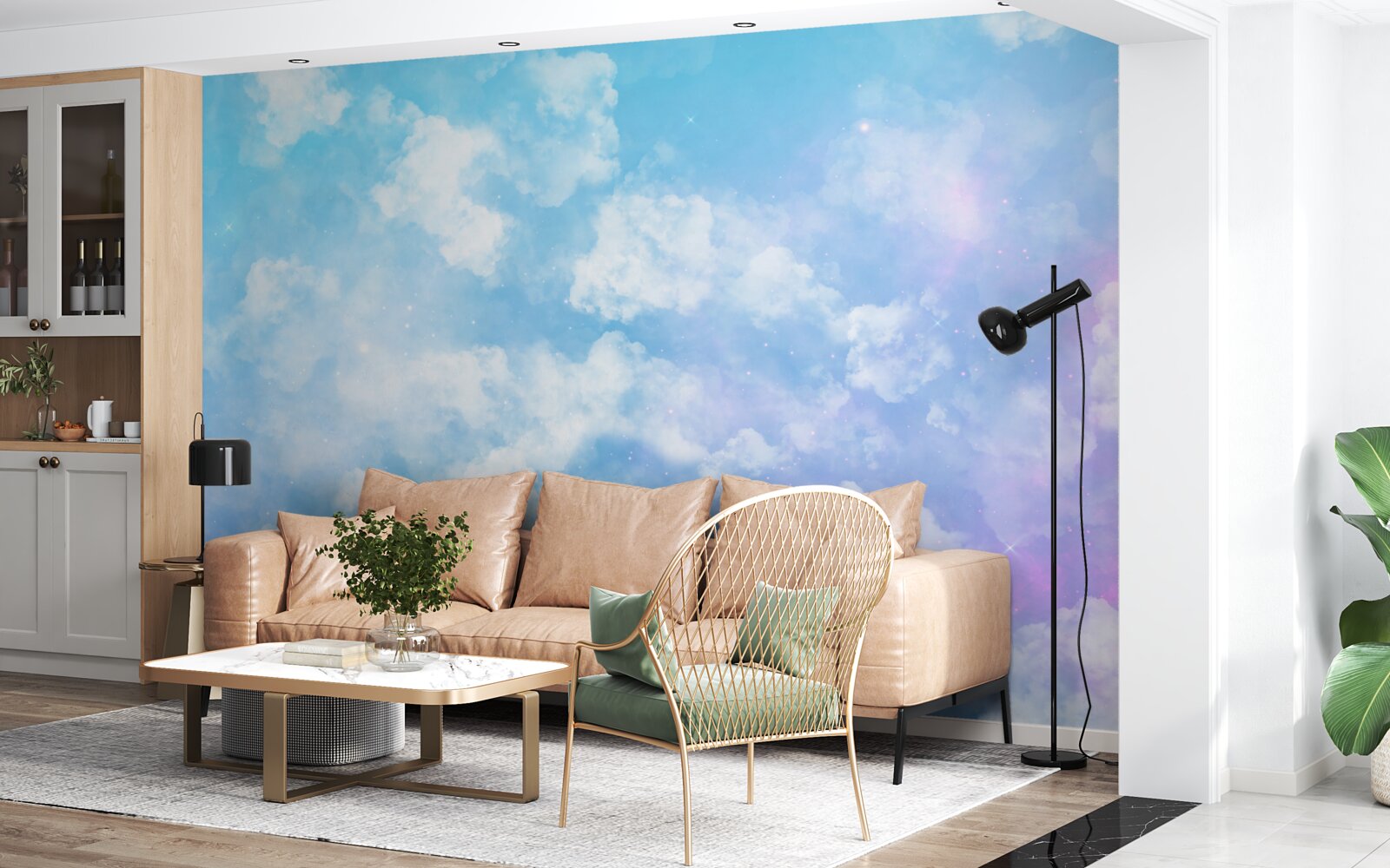 Papier peint firmament, agréable à l'œil par son éclat et ses nuages blancs comme la neige