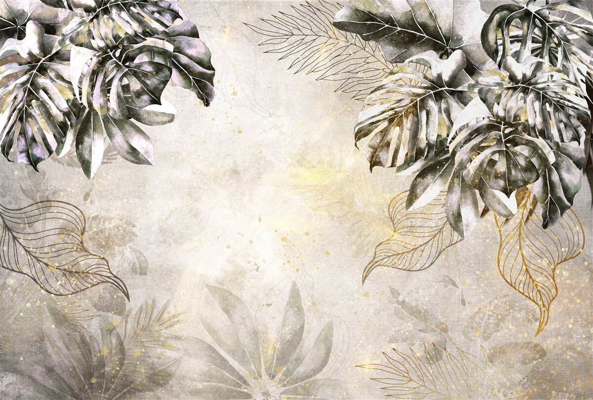 Papier peint la composition automnale comprend de grandes feuilles de monstera