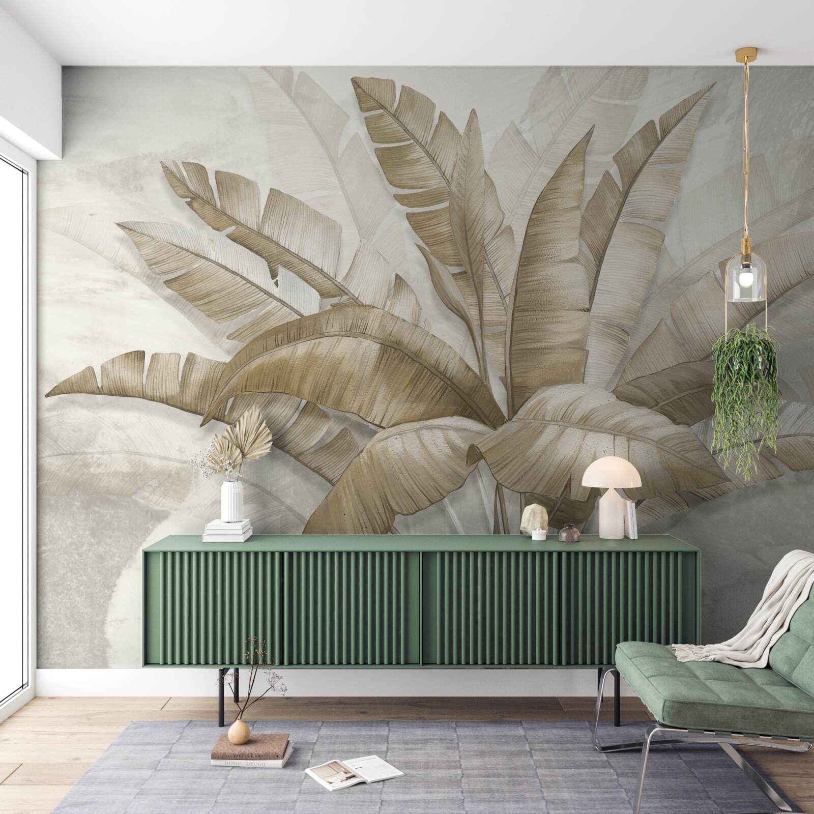 Papier peint un bouquet de grandes feuilles de palmier