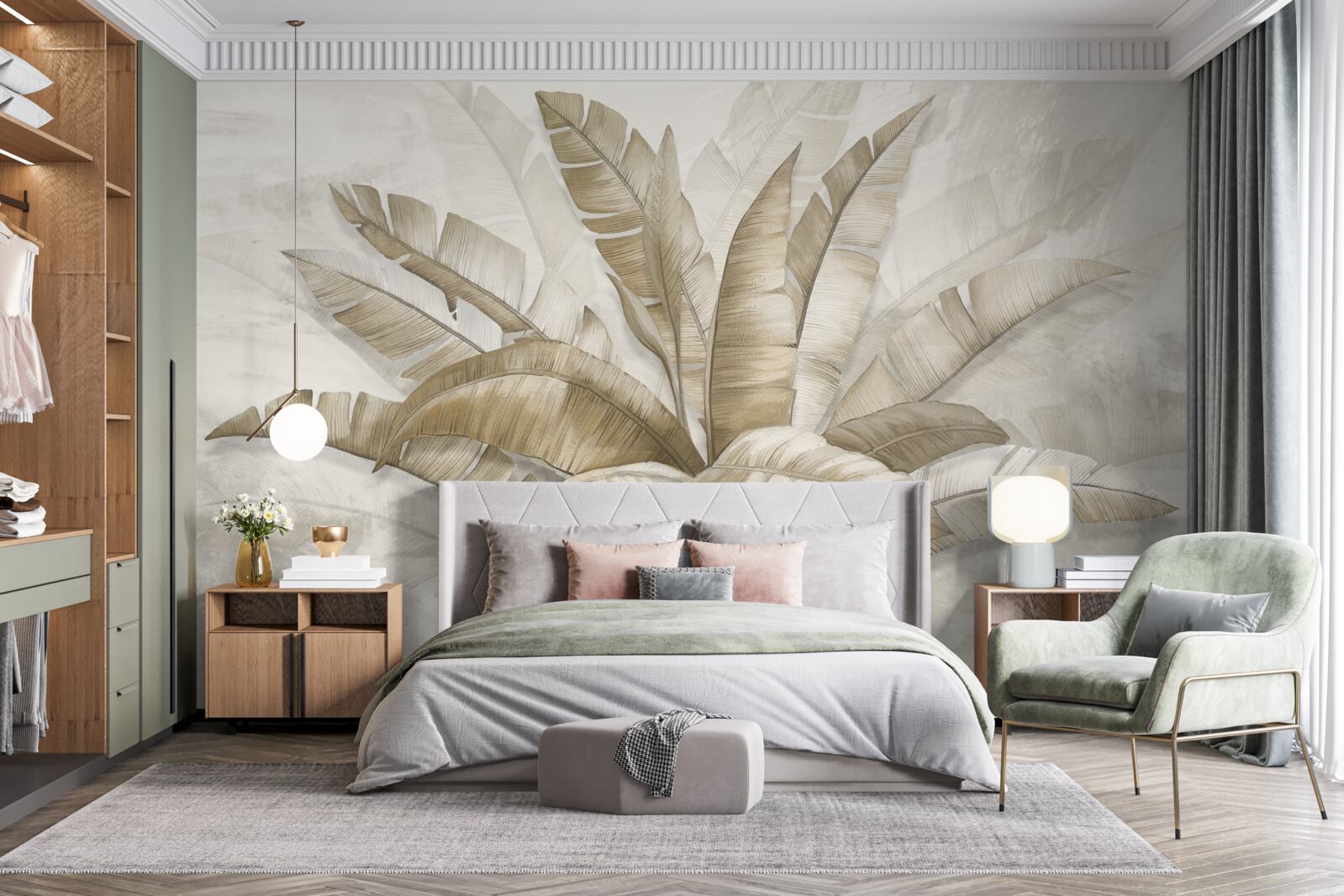 Papier peint un bouquet de grandes feuilles de palmier