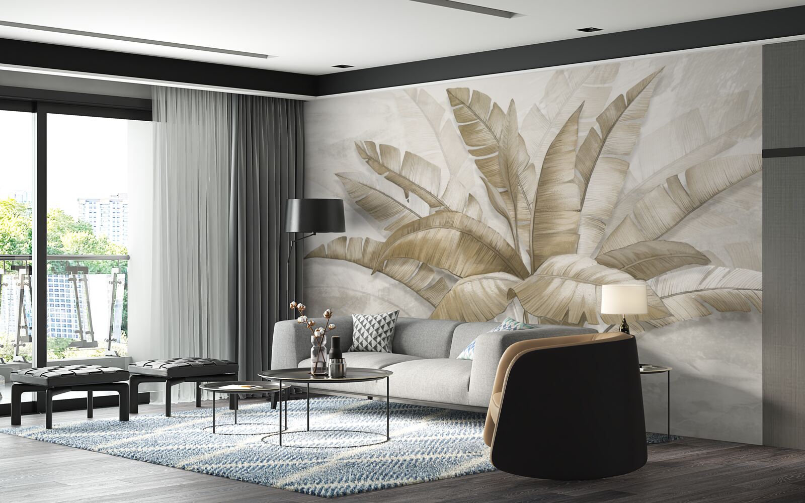 Papier peint un bouquet de grandes feuilles de palmier