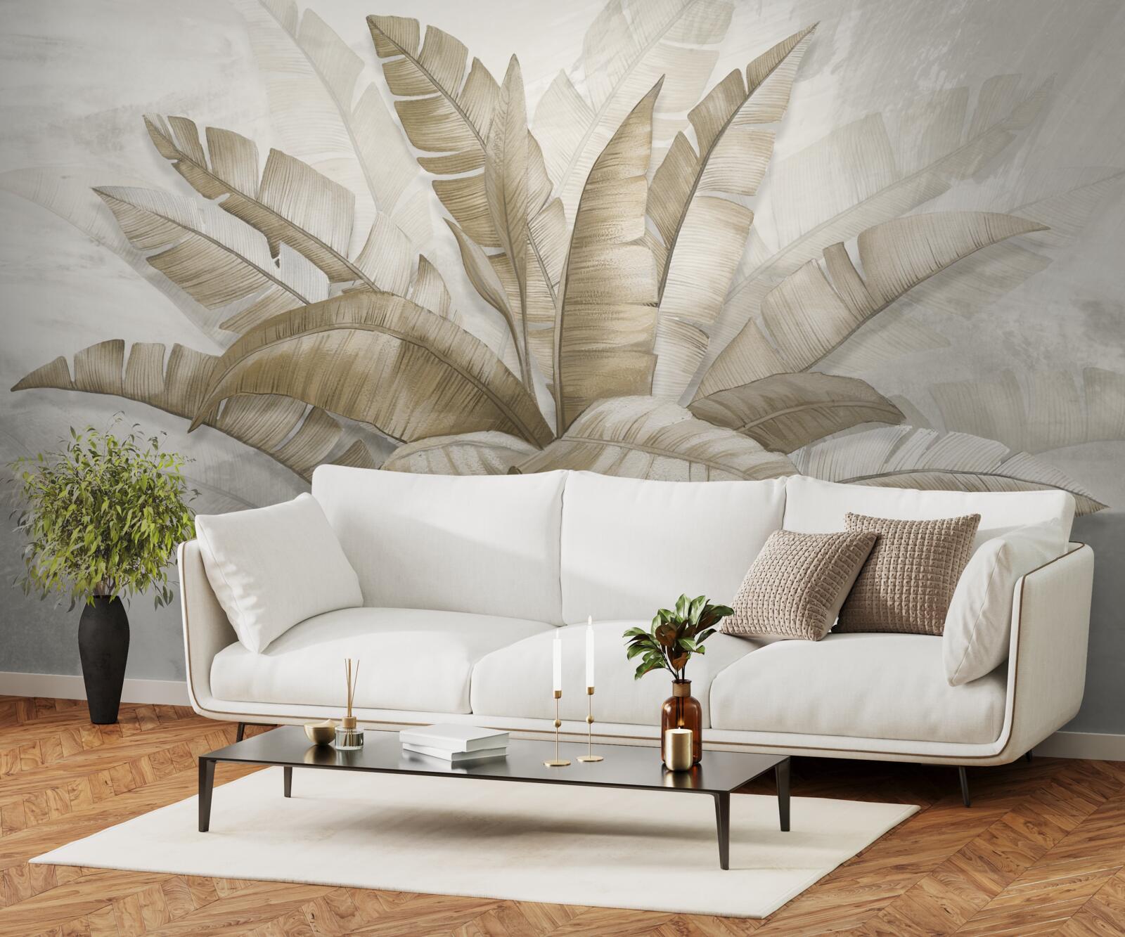 Papier peint un bouquet de grandes feuilles de palmier