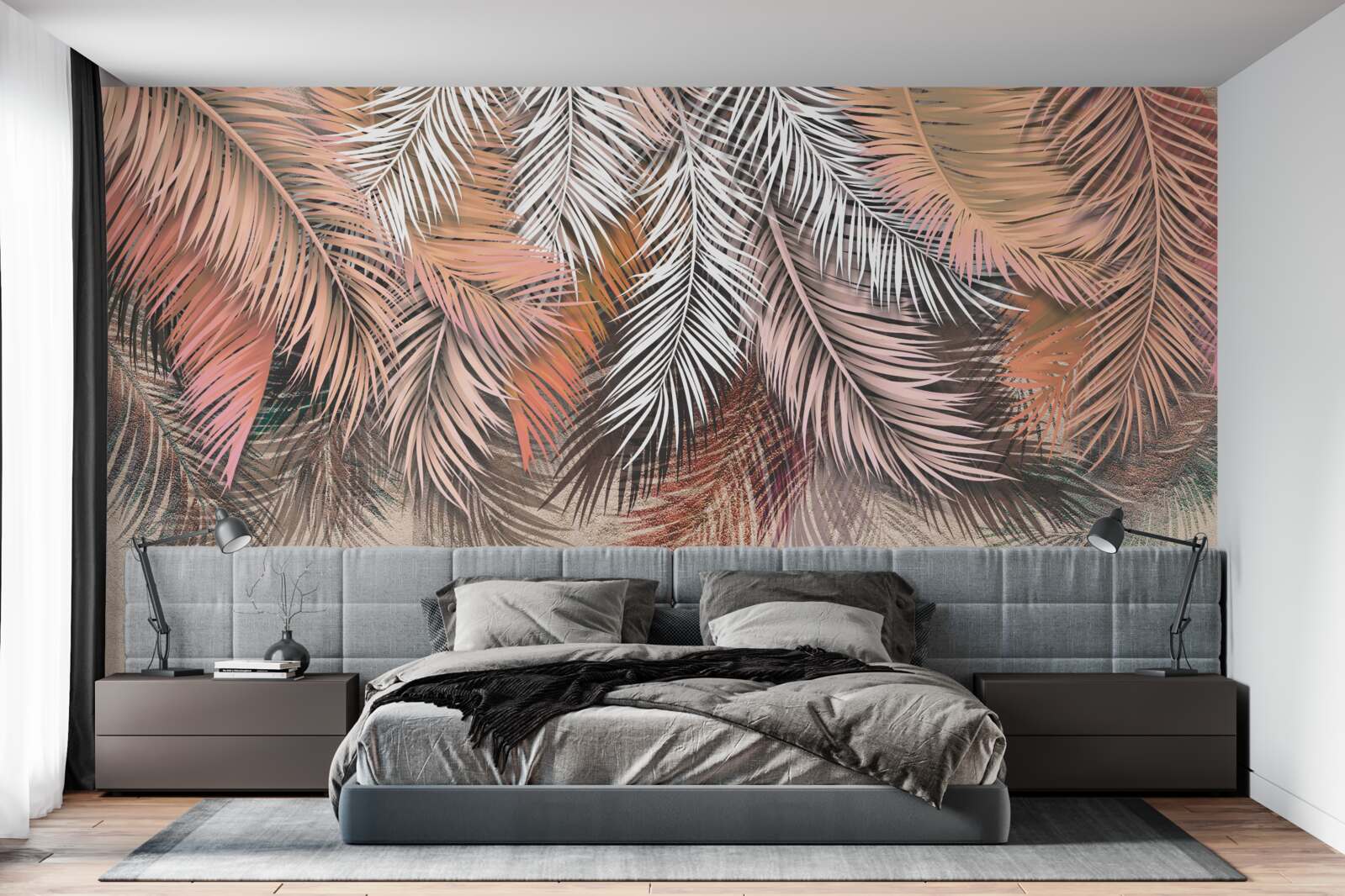 Papier peint feuilles tombantes en forme de plumes