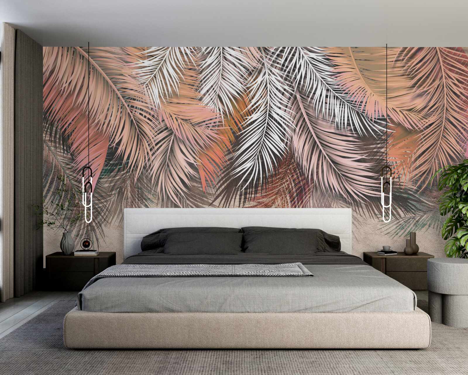 Papier peint feuilles tombantes en forme de plumes