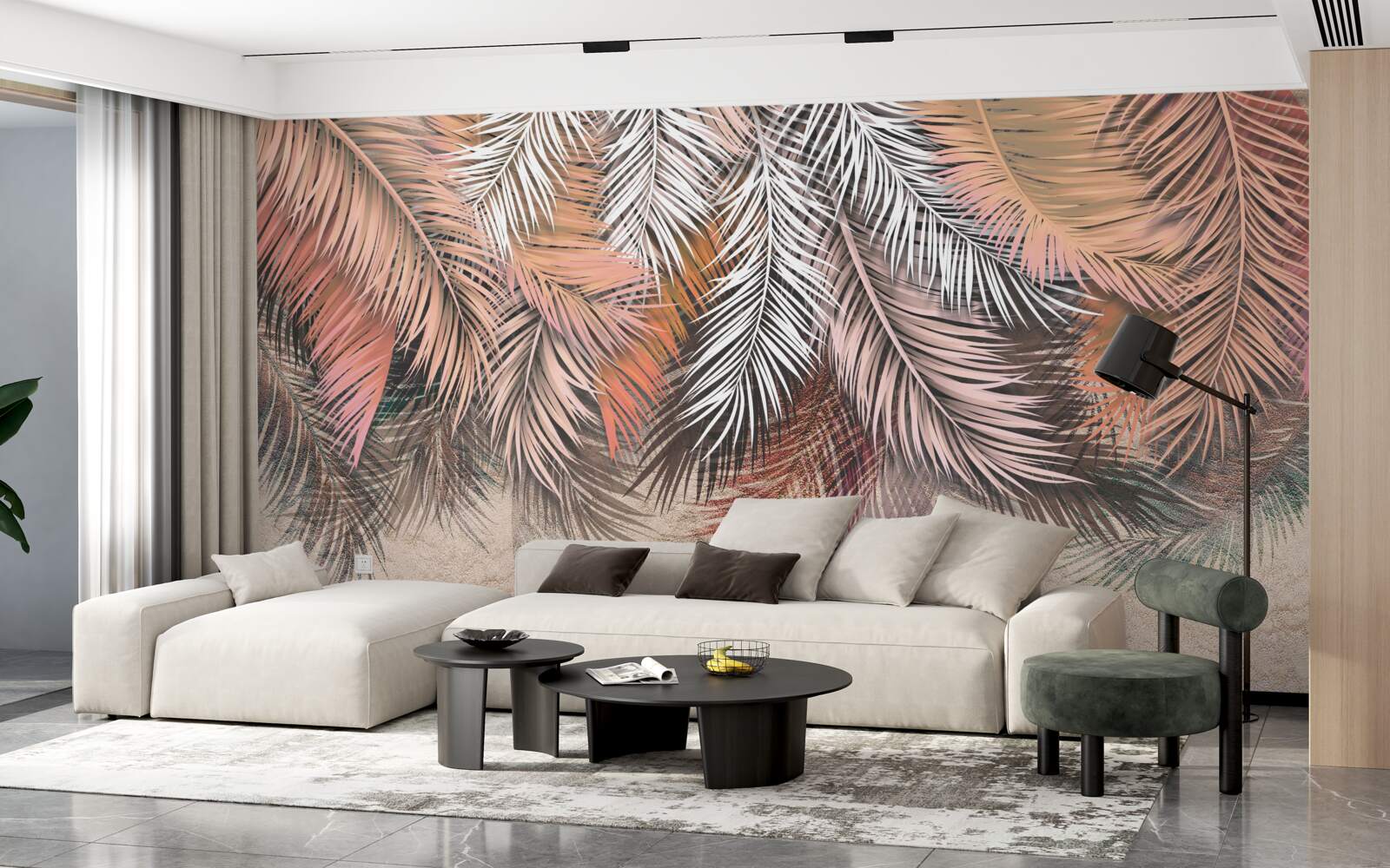 Papier peint feuilles tombantes en forme de plumes