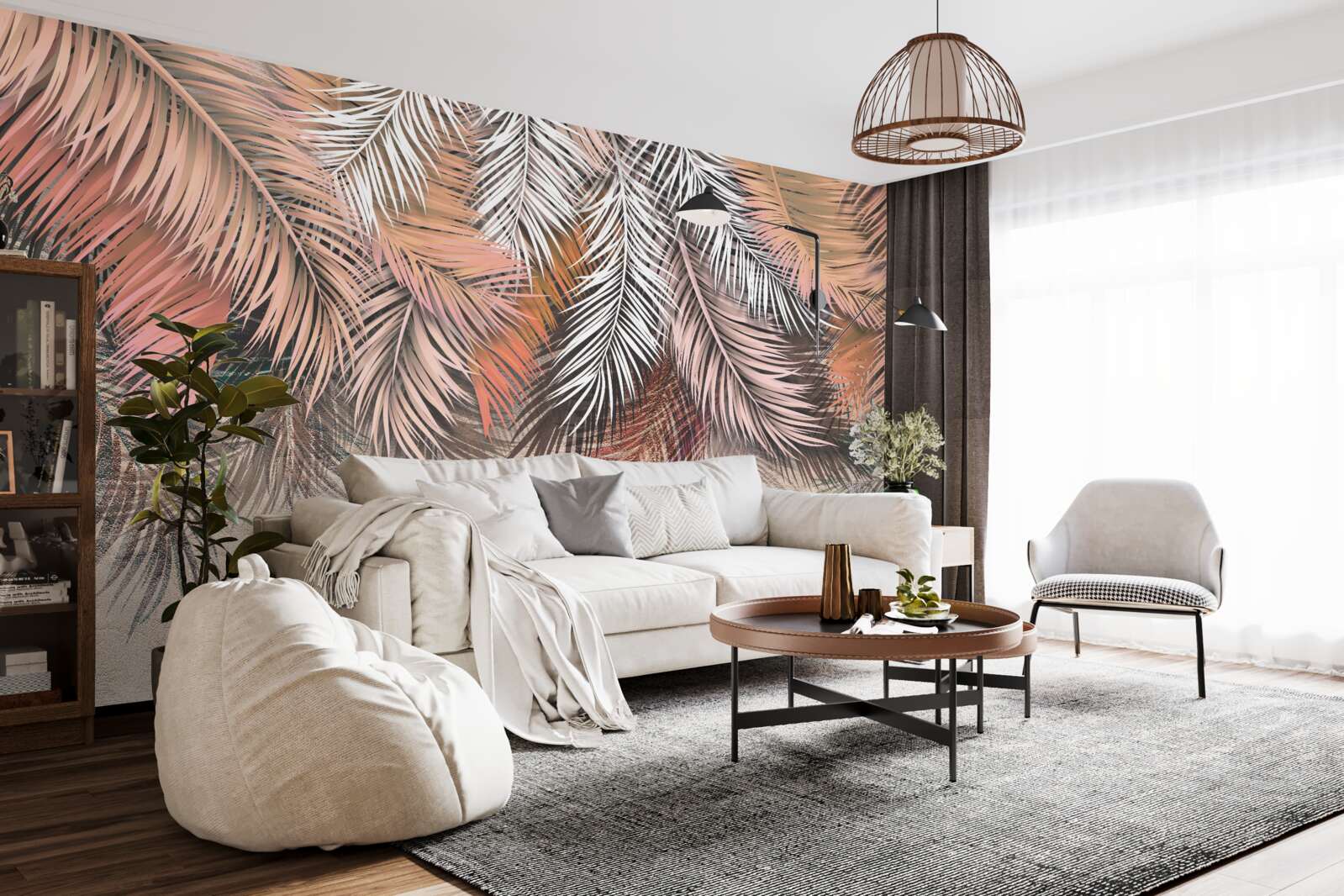 Papier peint feuilles tombantes en forme de plumes