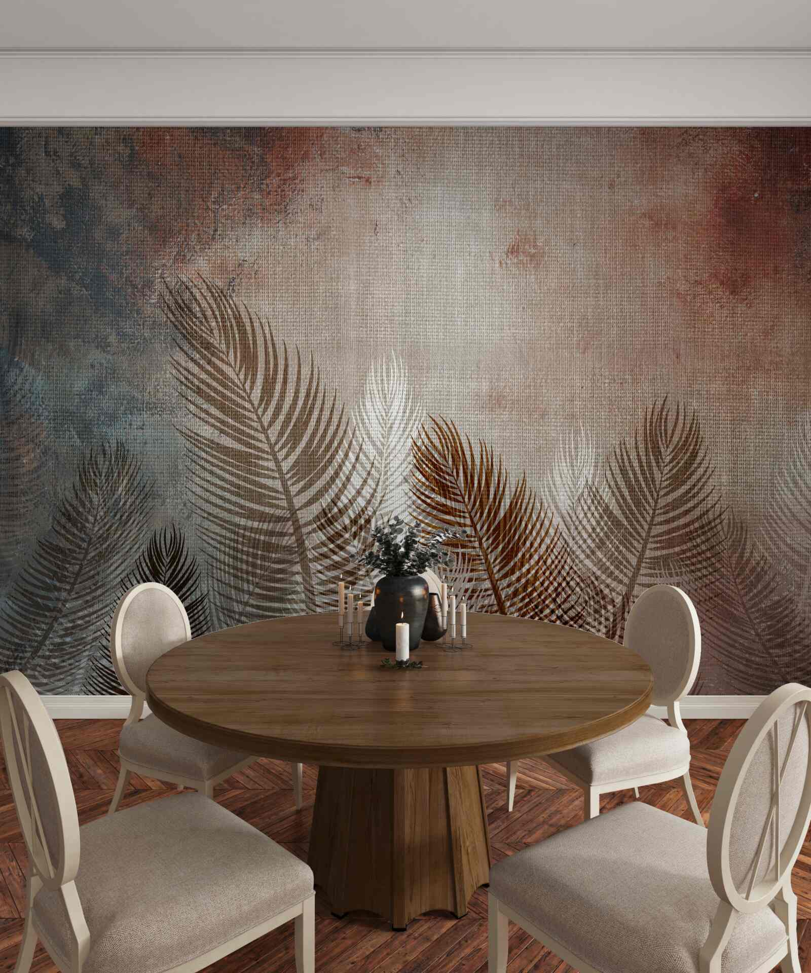 Papier peint les feuilles de palmier de la palette d'automne ont un aspect duveteux