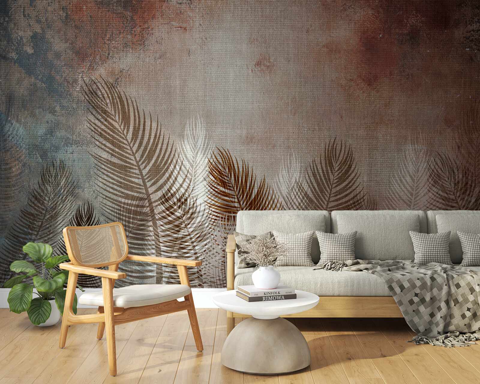 Papier peint les feuilles de palmier de la palette d'automne ont un aspect duveteux