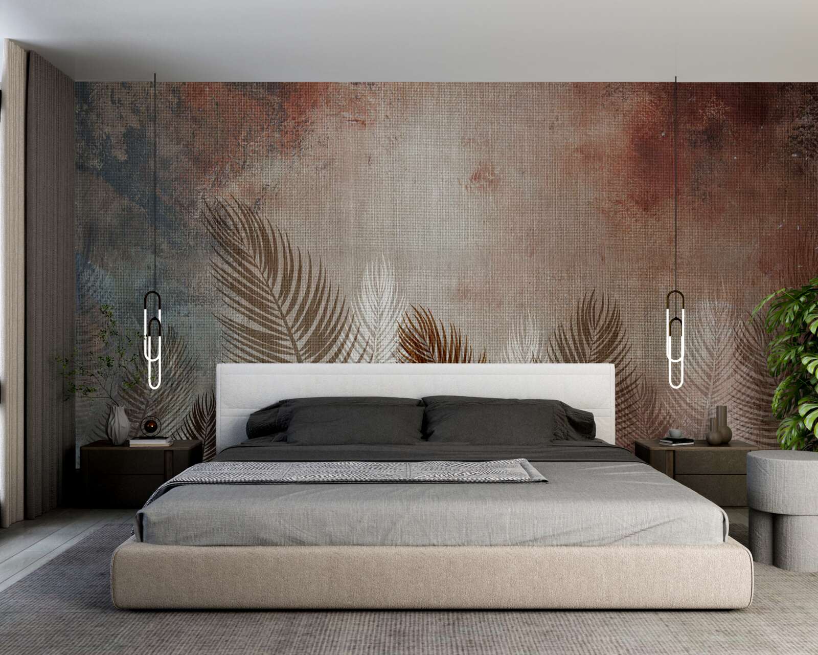 Papier peint les feuilles de palmier de la palette d'automne ont un aspect duveteux