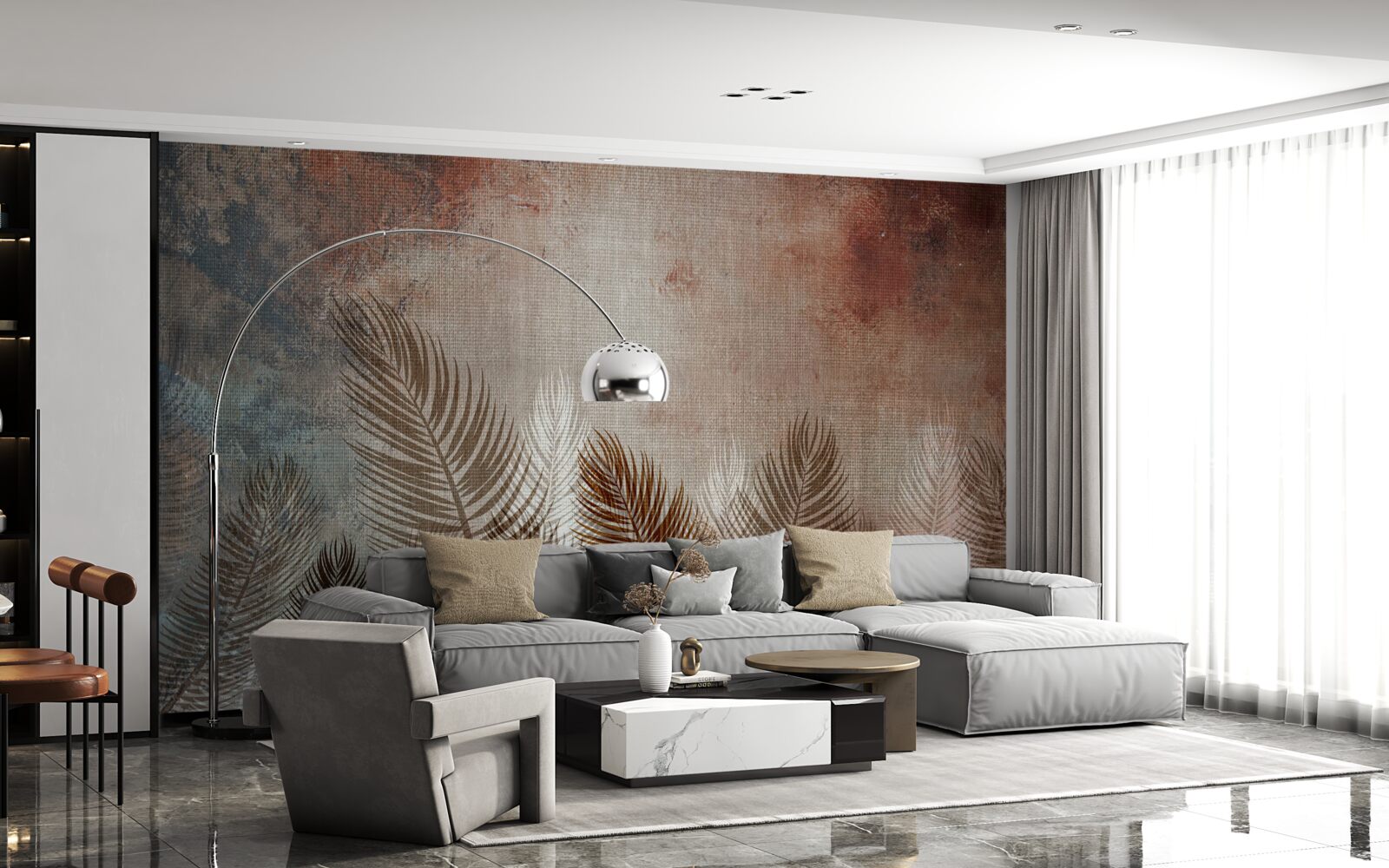 Papier peint les feuilles de palmier de la palette d'automne ont un aspect duveteux