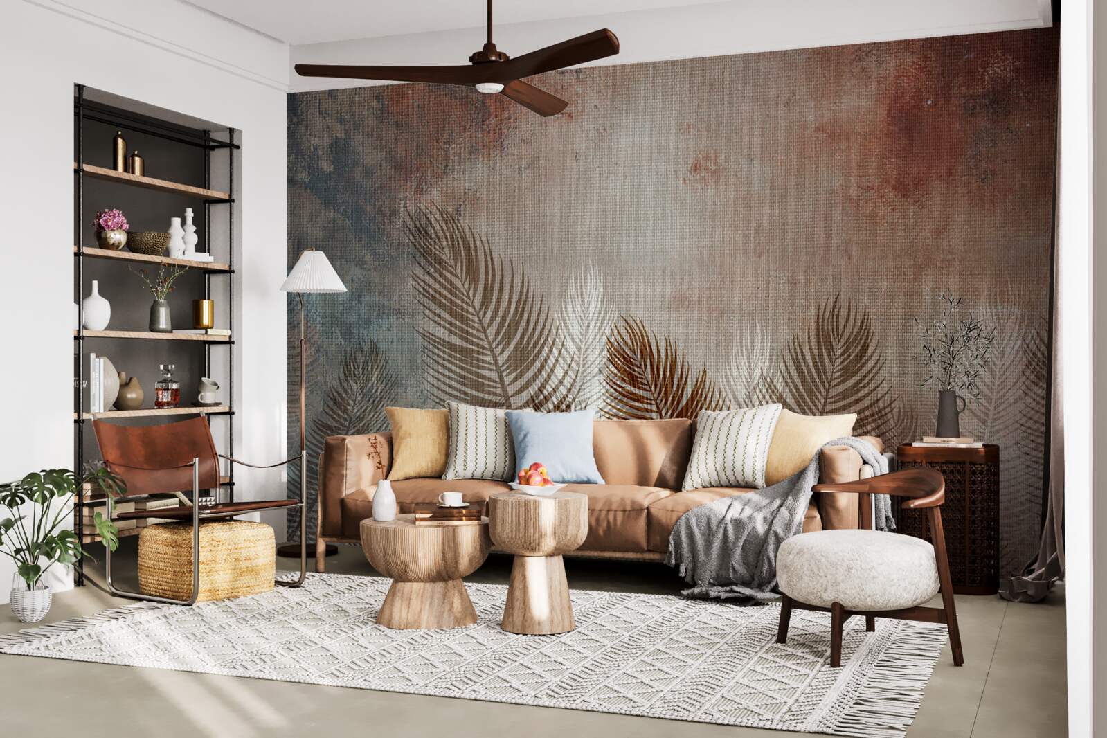 Papier peint les feuilles de palmier de la palette d'automne ont un aspect duveteux