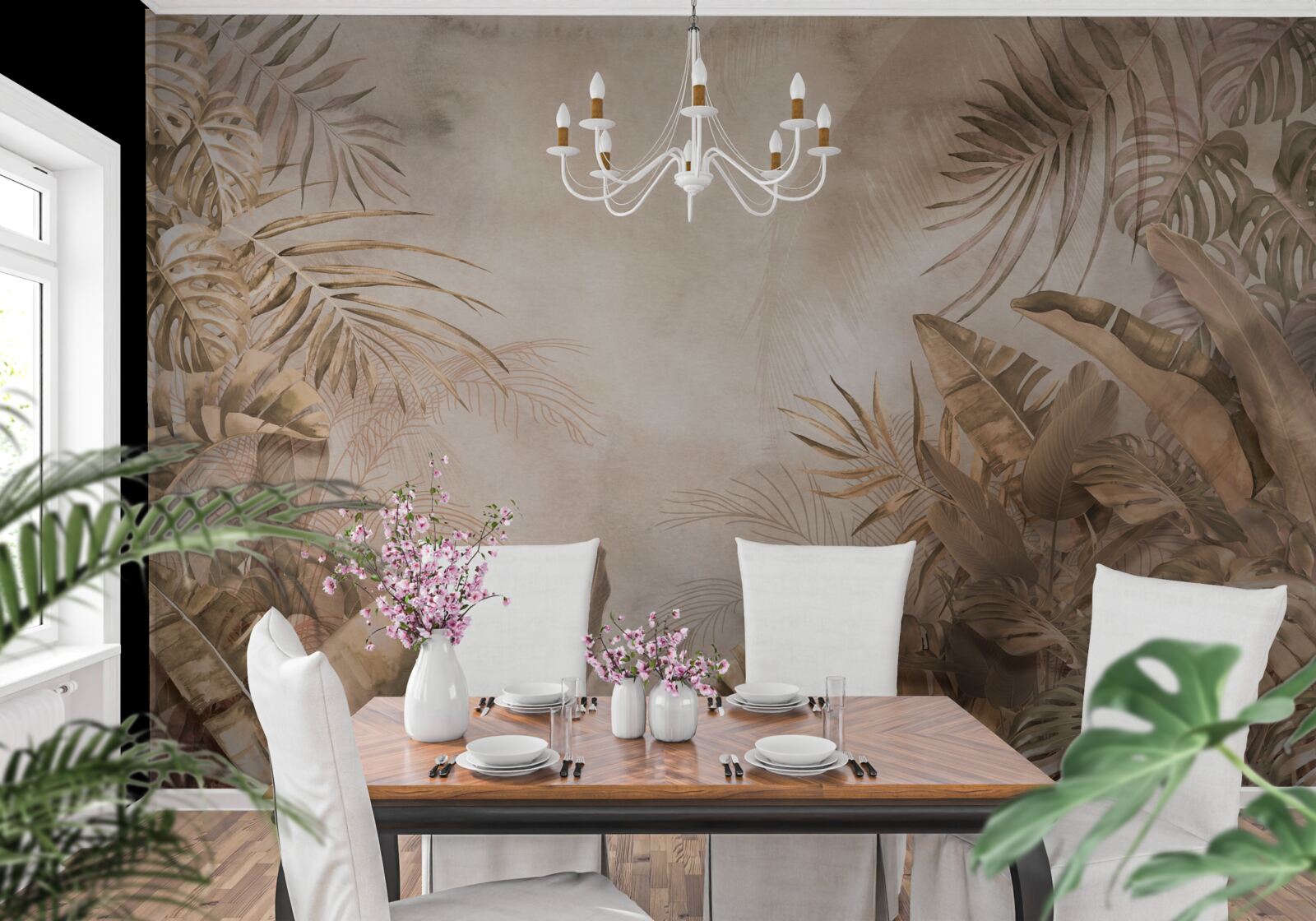 Papier peint les monstres et les palmiers poussent dans les forêts tropicales