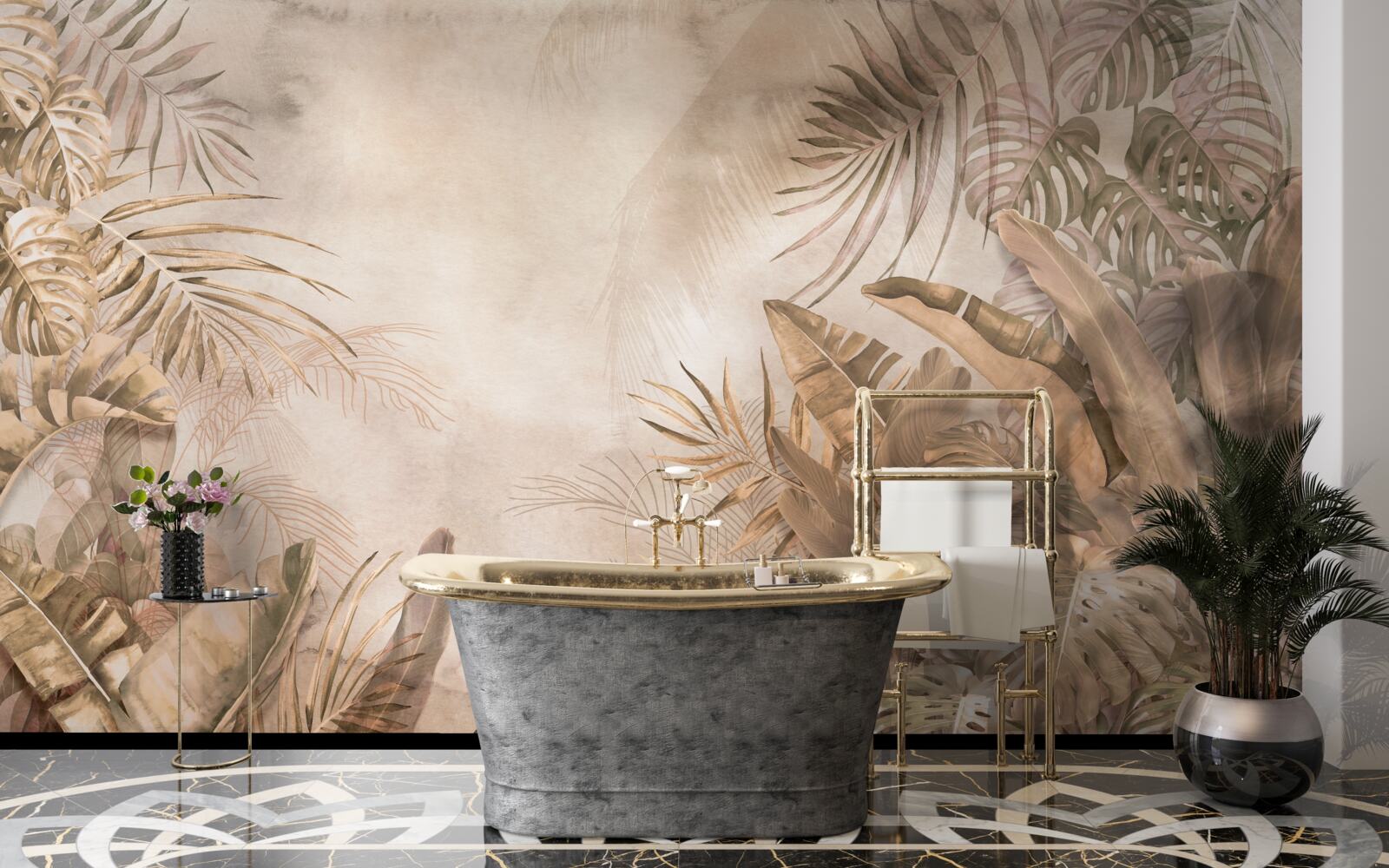 Papier peint les monstres et les palmiers poussent dans les forêts tropicales