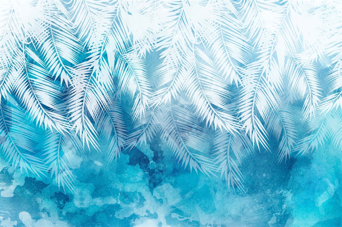 Papier peint feuilles de fougères blanches sur fond d'hiver