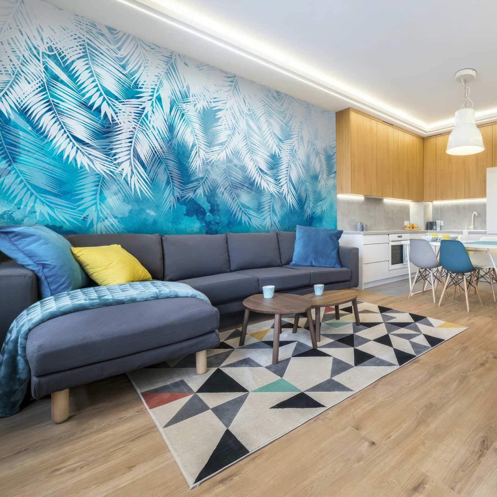 Papier peint feuilles de fougères blanches sur fond d'hiver