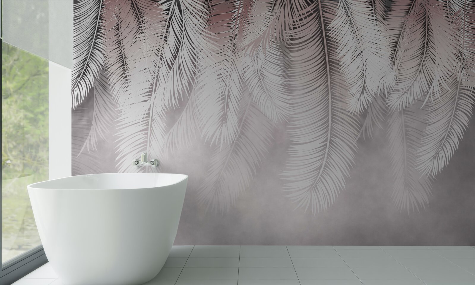 Papier peint feuilles de palmier blanches, duveteuses et lumineuses