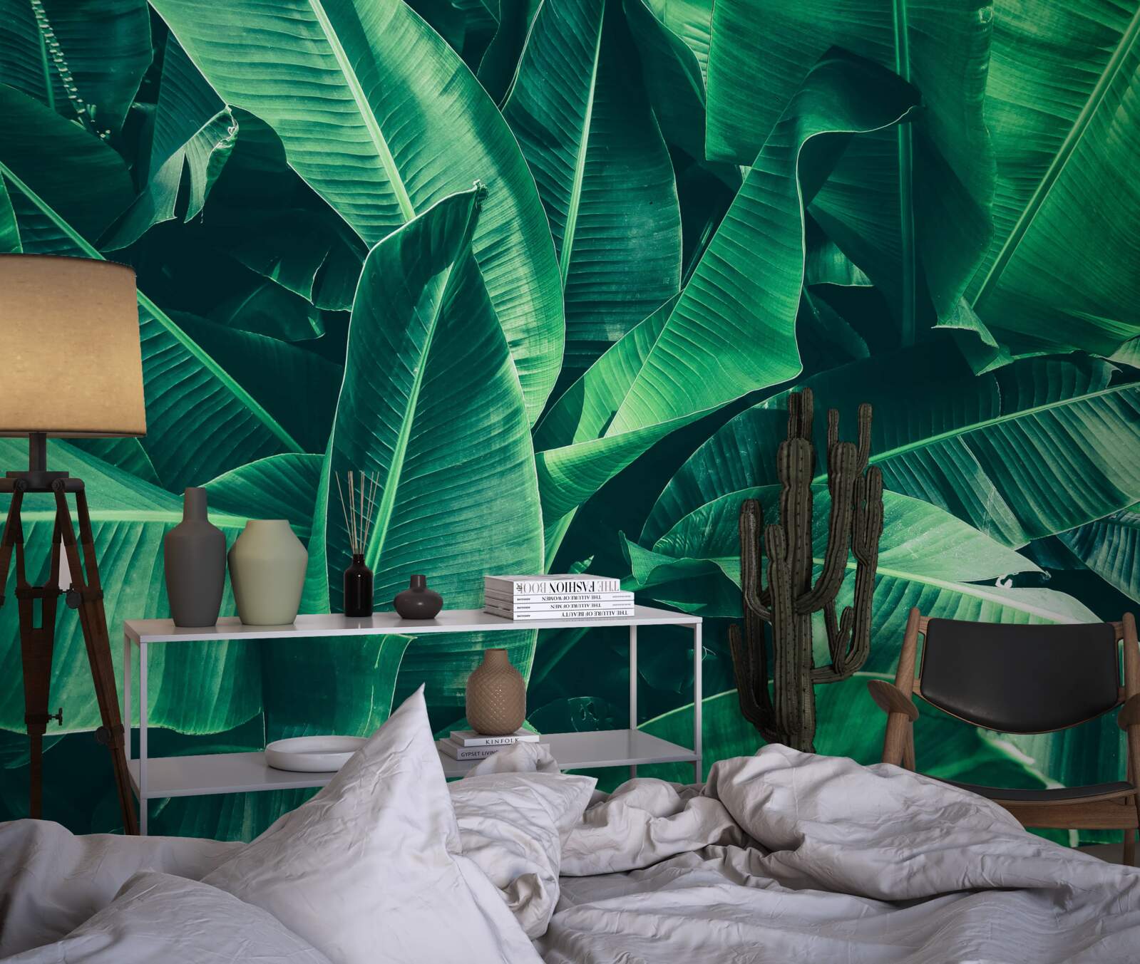 Papier peint végétation tropicale de couleur émeraude