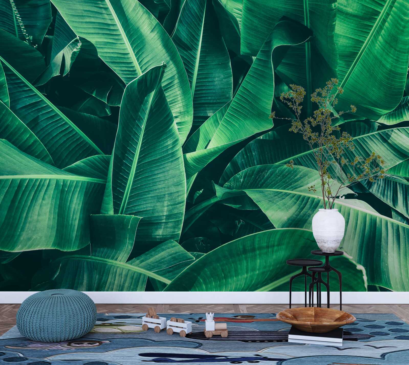 Papier peint végétation tropicale de couleur émeraude